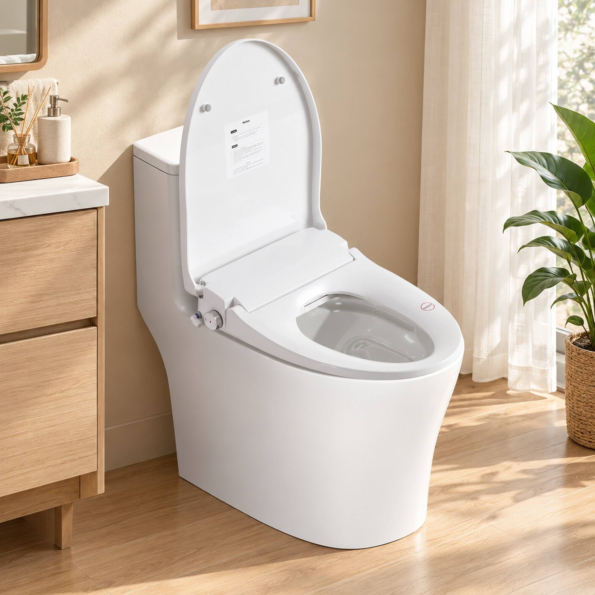 Alt View 2. RYHNUYNE - Smart Bidet Toilet Seat, Side Knob Heated Seat Water Temperature and Pressure Adjustment Automatic Nozzle Cleaning - White.