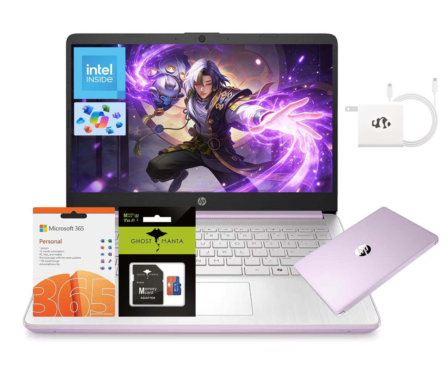 HP - 14" Laptop, Quad-Core, 4GB RAM 256GB Storage (128GB UFS+128GB SD Card) 1-Year Office 365 Copilot AI Wi-Fi 6 Win11 - Honey Lavender