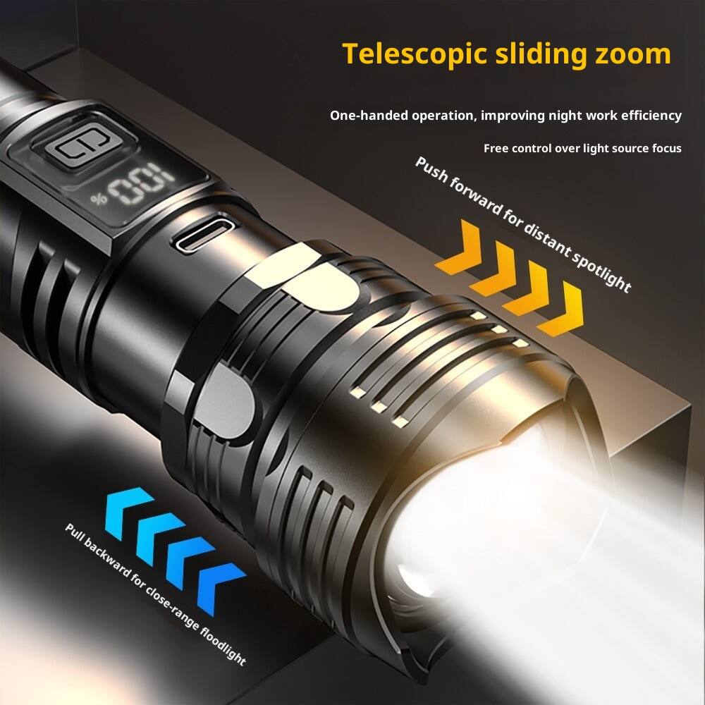 Telescopic sliding zoom CDJ % GOI

One-handed operation, improving night work efficiency

Free control over light source focus

Push forward for distant spotlight

Pull backward for close-range floodlight