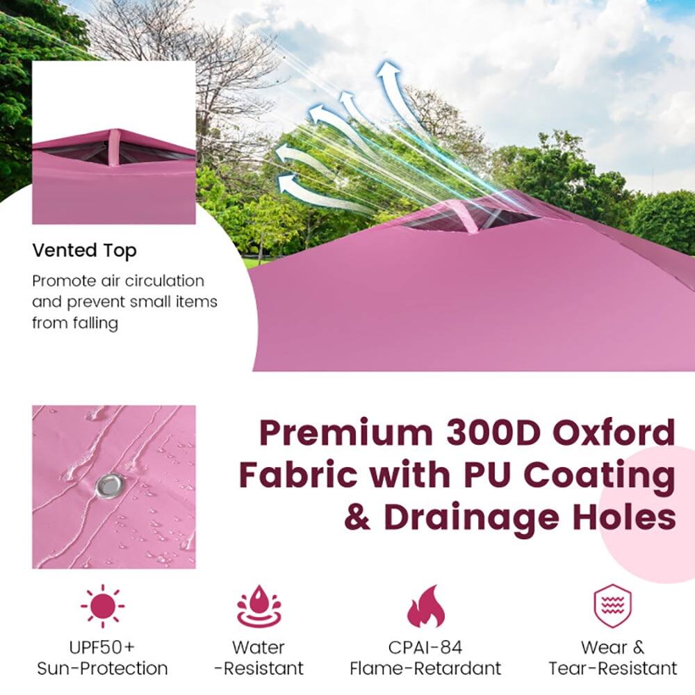 Vented Top  
Promote air circulation and prevent small items from falling  

Premium 300D Oxford Fabric with PU Coating & Drainage Holes  
UPF50+ Water CPAI-84 Wear & Sun-Protection -Resistant Flame-Retardant Tear-Resistant