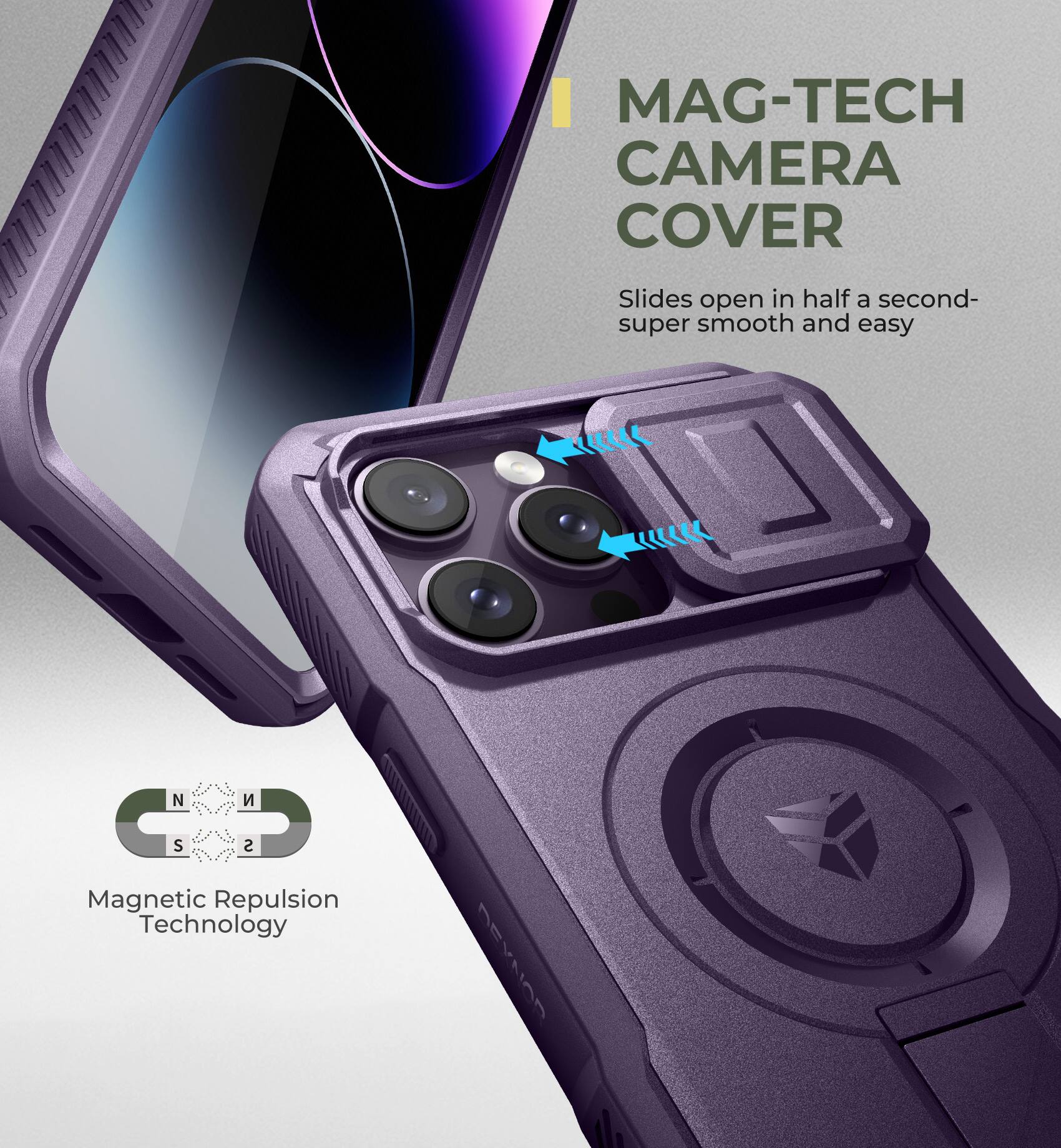 MAG-TECH CAMERA COVER Slides open in half a second- super smooth and easy Magnetic Repulsion Technology