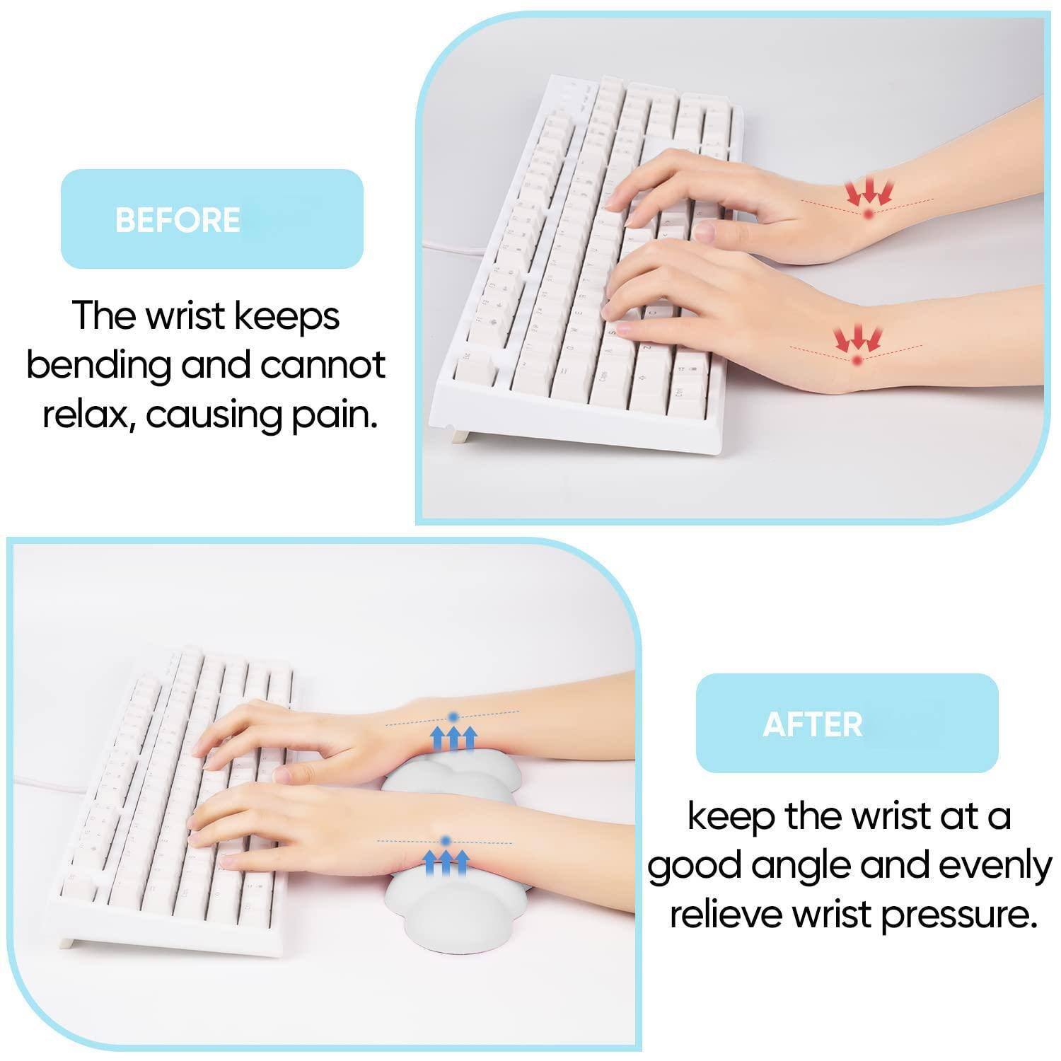 BEFORE  
The wrist keeps bending and cannot relax, causing pain.

AFTER  
Keep the wrist at a good angle and evenly relieve wrist pressure.