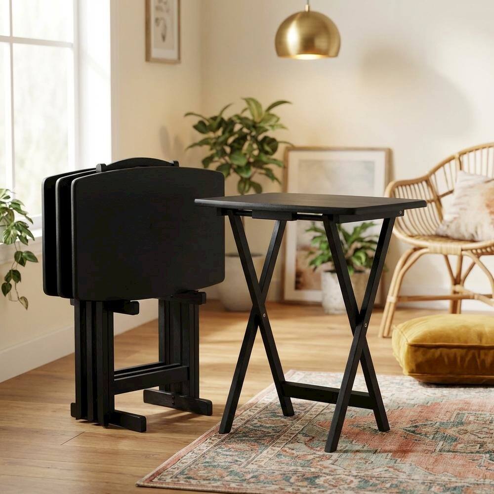 Alt View 3. FurniFact - 5-PC Folding TV Tray Table Set - Oyster Gray.