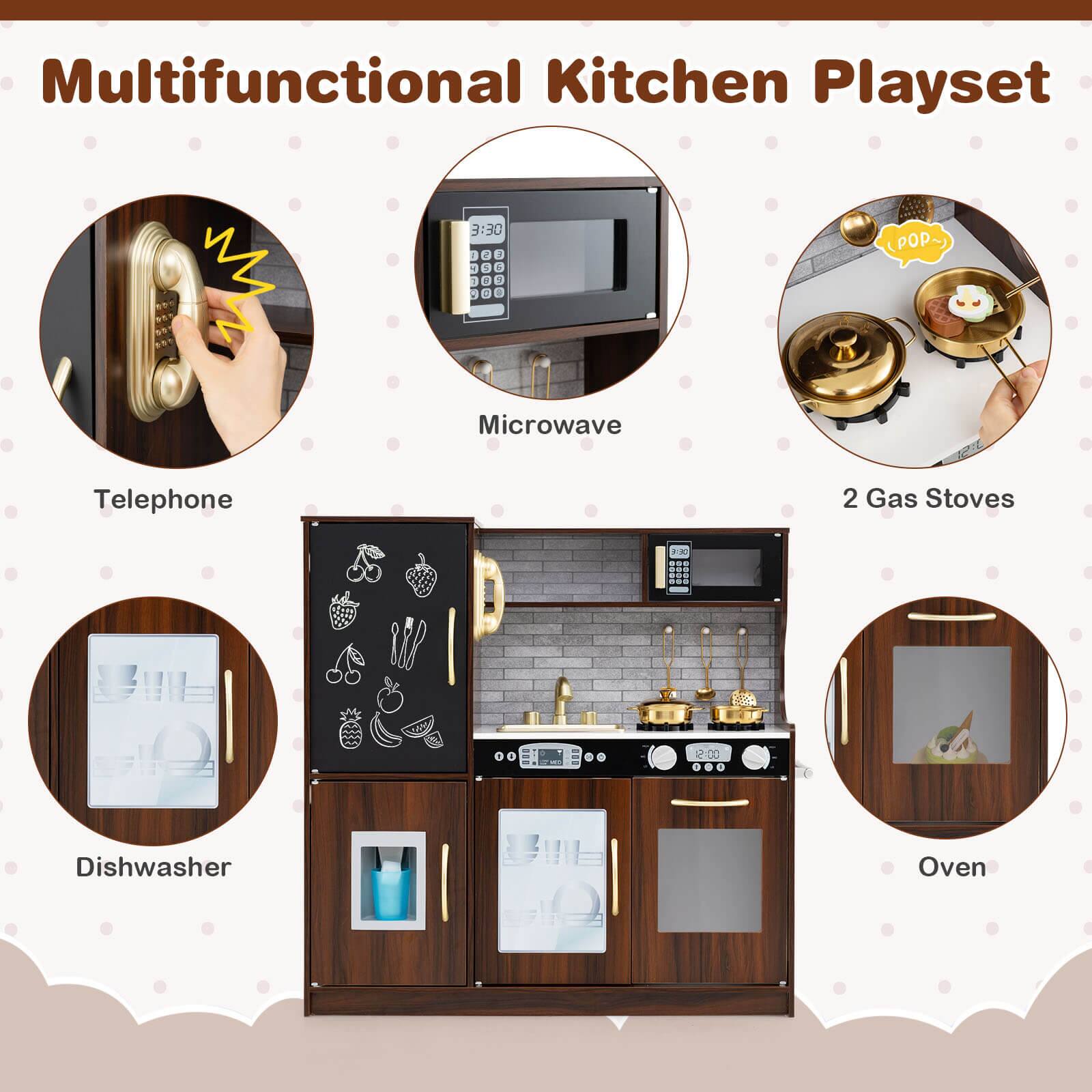 Multifunctional Kitchen Playset

- Telephone
- Microwave
- 2 Gas Stoves
- Dishwasher
- Oven
