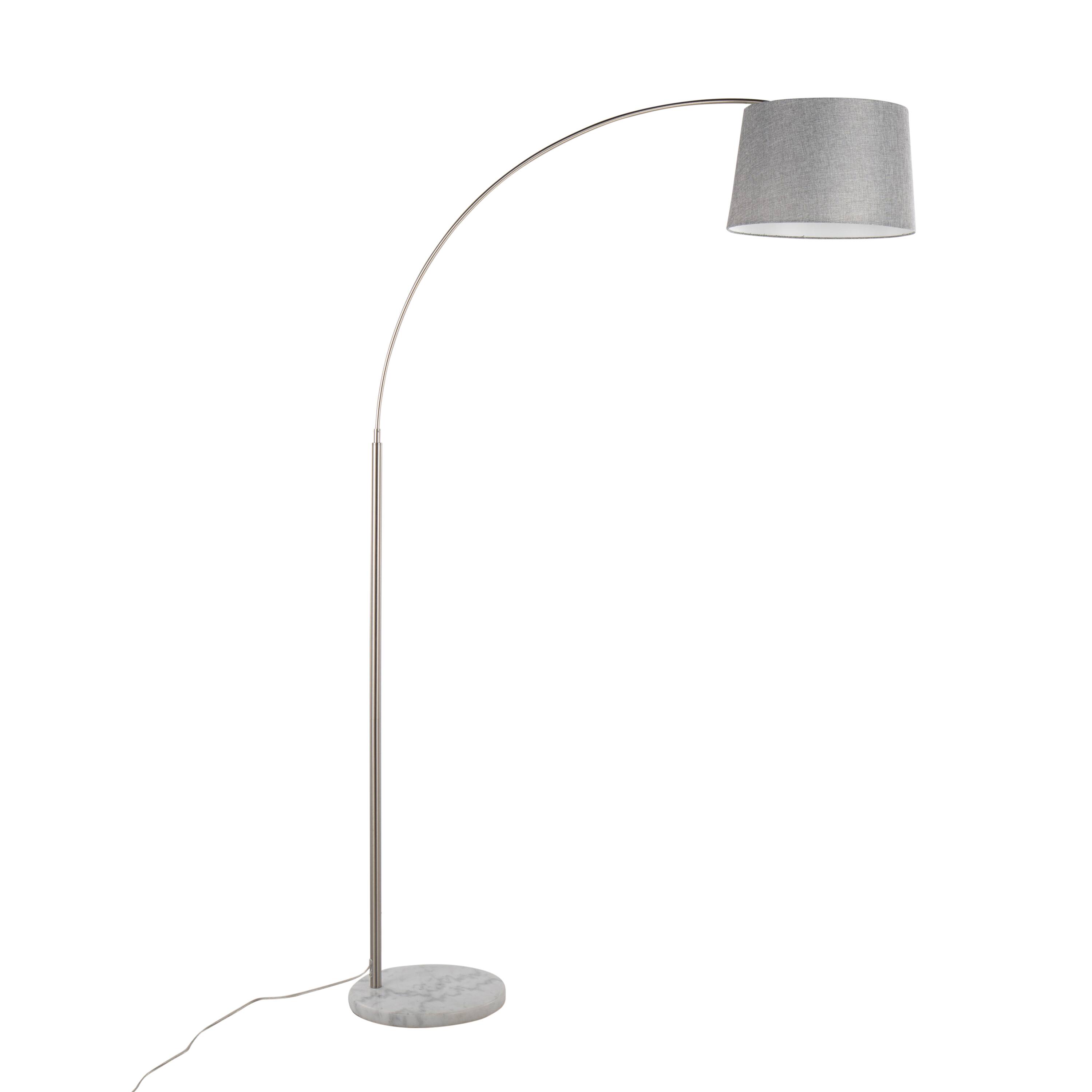Left. Loheer - Loheer March Contemporary Arc Floor Lamp White Marble Base Nickel Finish with Grey Linen Shade for Living Room - Nickel.
