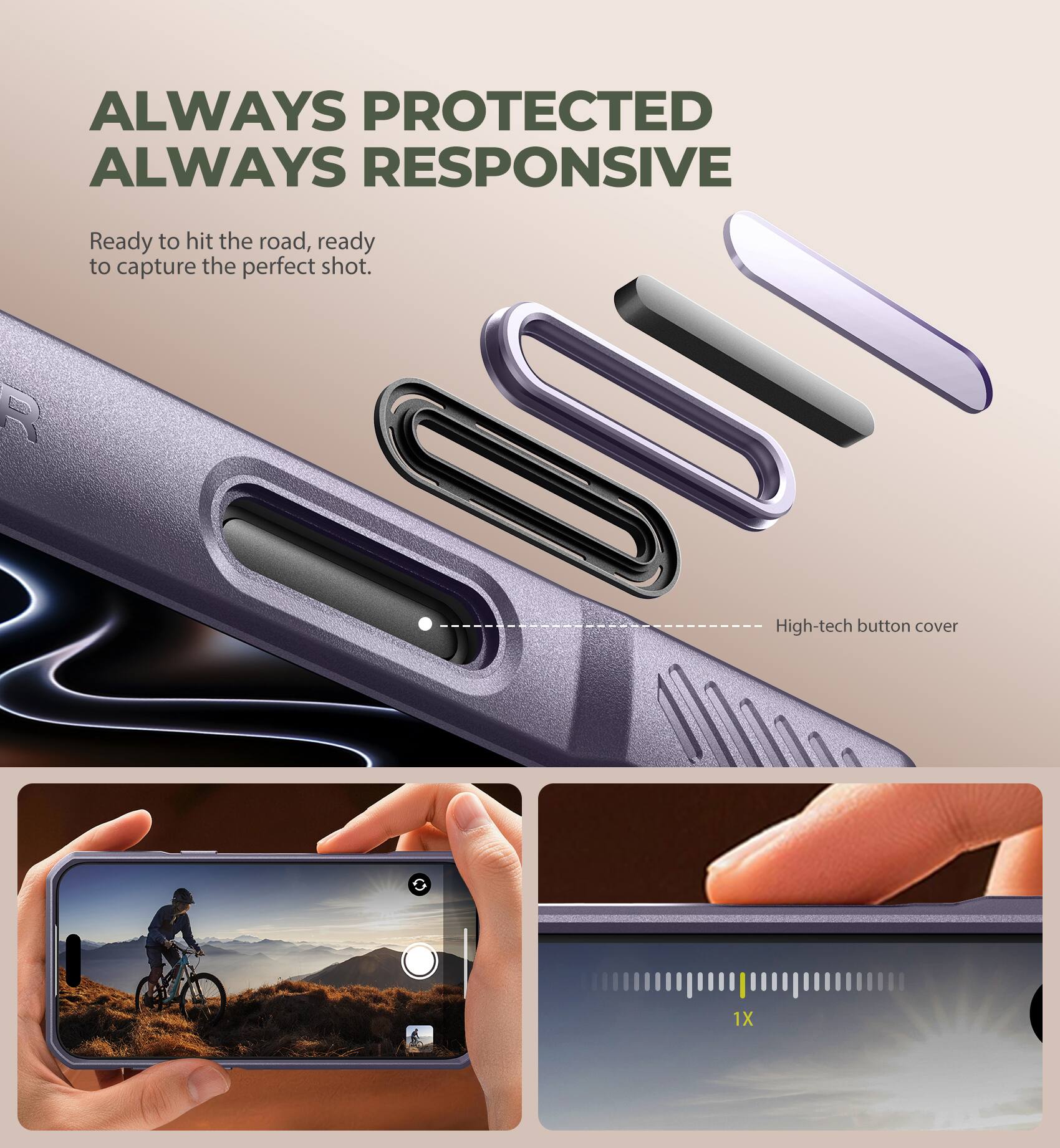 ALWAYS PROTECTED ALWAYS RESPONSIVE

Ready to hit the road, ready to capture the perfect shot.

R 0010 High-tech button cover 1X