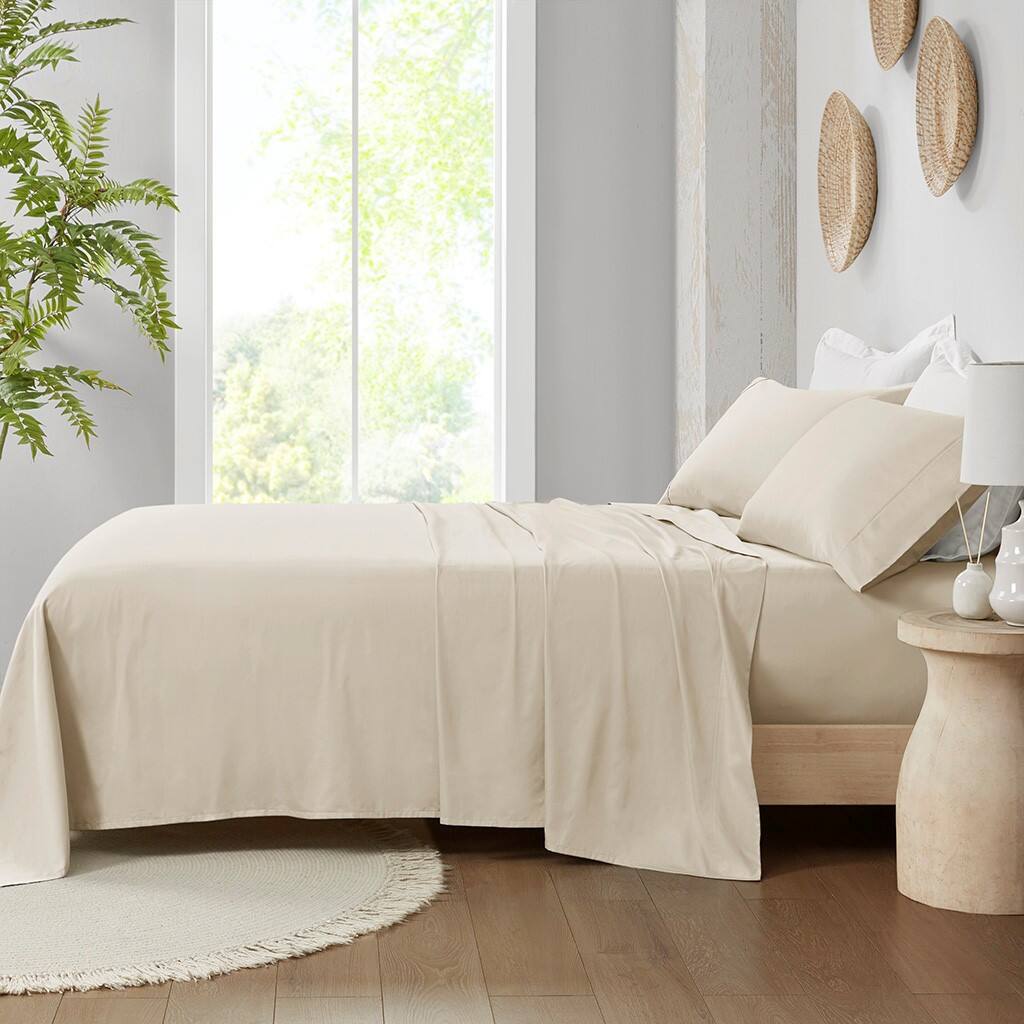 Alt View 1. Gracie Mills - Gracie Mills Nora 300 Thread Count Sateen Weave Organic Cotton Deep Pocket Sheet Set - Taupe.