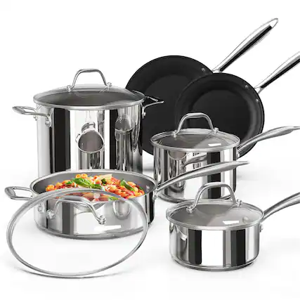 Front. Ciwete - 10-Piece Stainless Steel Pots and Pans Induction Cookware Set SS0101-10PC - Sliver.