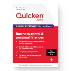 Best-Selling Personal Finance Software
Quicken Classic
BUSINESS & PERSONAL | Windows & Mac
Business, rental & personal finances
- See business, rental & personal finances together & separately
- Get built-in Schedule C & E tax reports, P&L, cash flow & more
- Manage your rental properties
- Plus get our best-in-class personal finance tools
New Subscribers Only
1-year subscription | Includes automatic connection to latest, up-to-date version