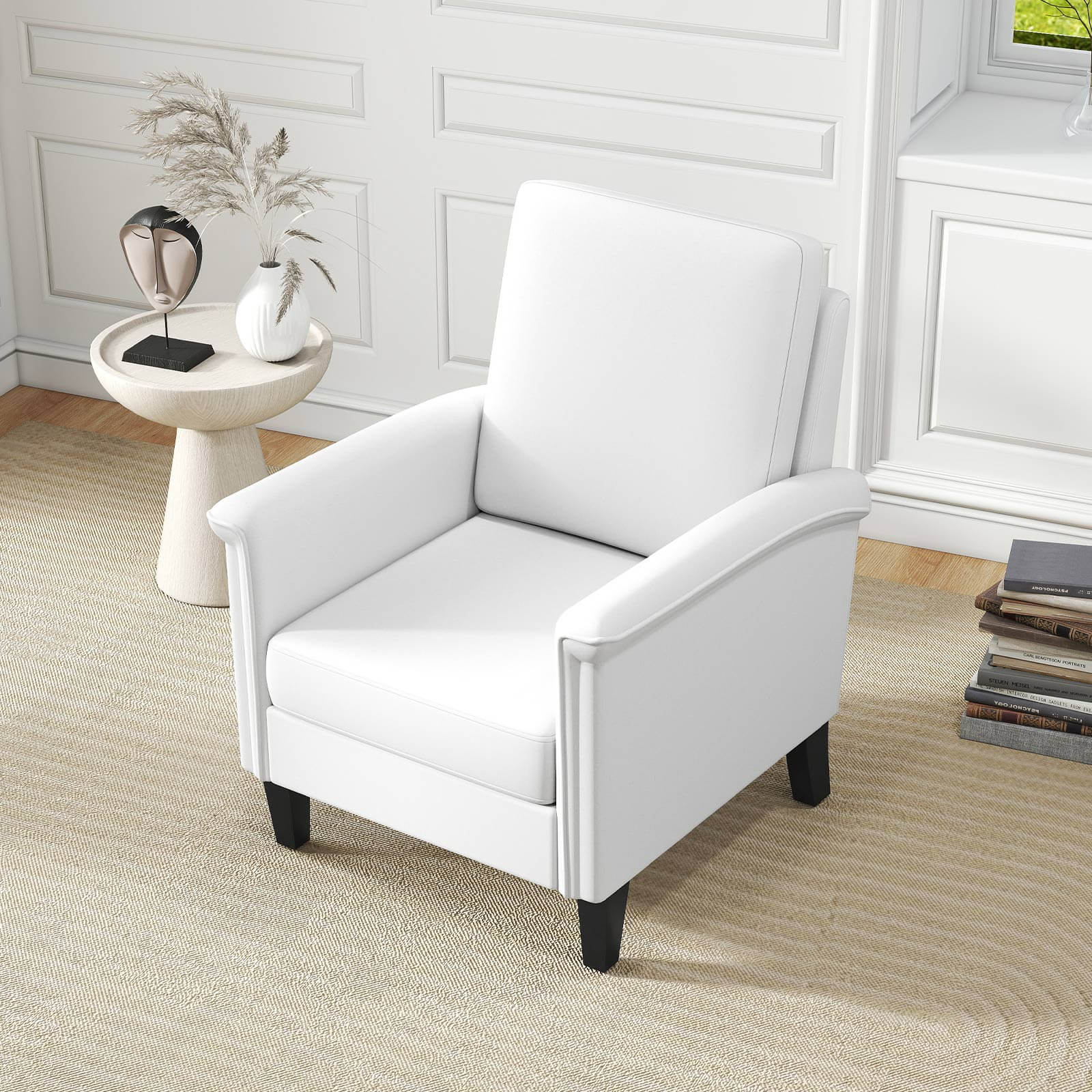 Alt View 3. Costway - Costway Modern Accent Chair w/Solid Wood Legs and High Back and Thick Comfy Cushion - White.