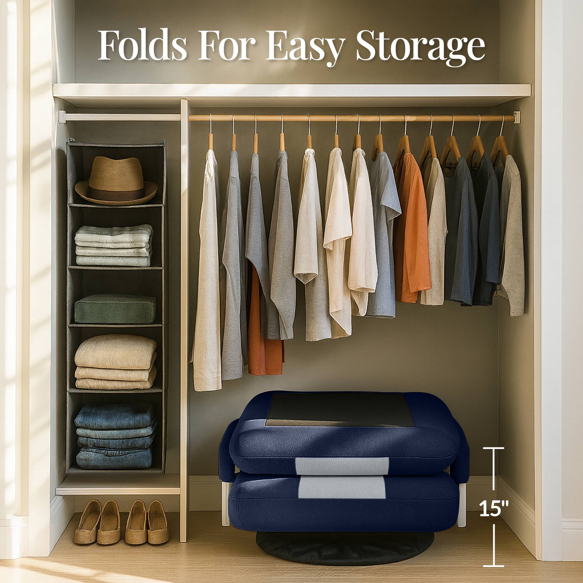 Folds For Easy Storage

T 15"