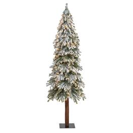 BreeBe - 6’ Flocked Grand Alpine Xmas Tree w/300 Lights & 601 Tips - White, Green