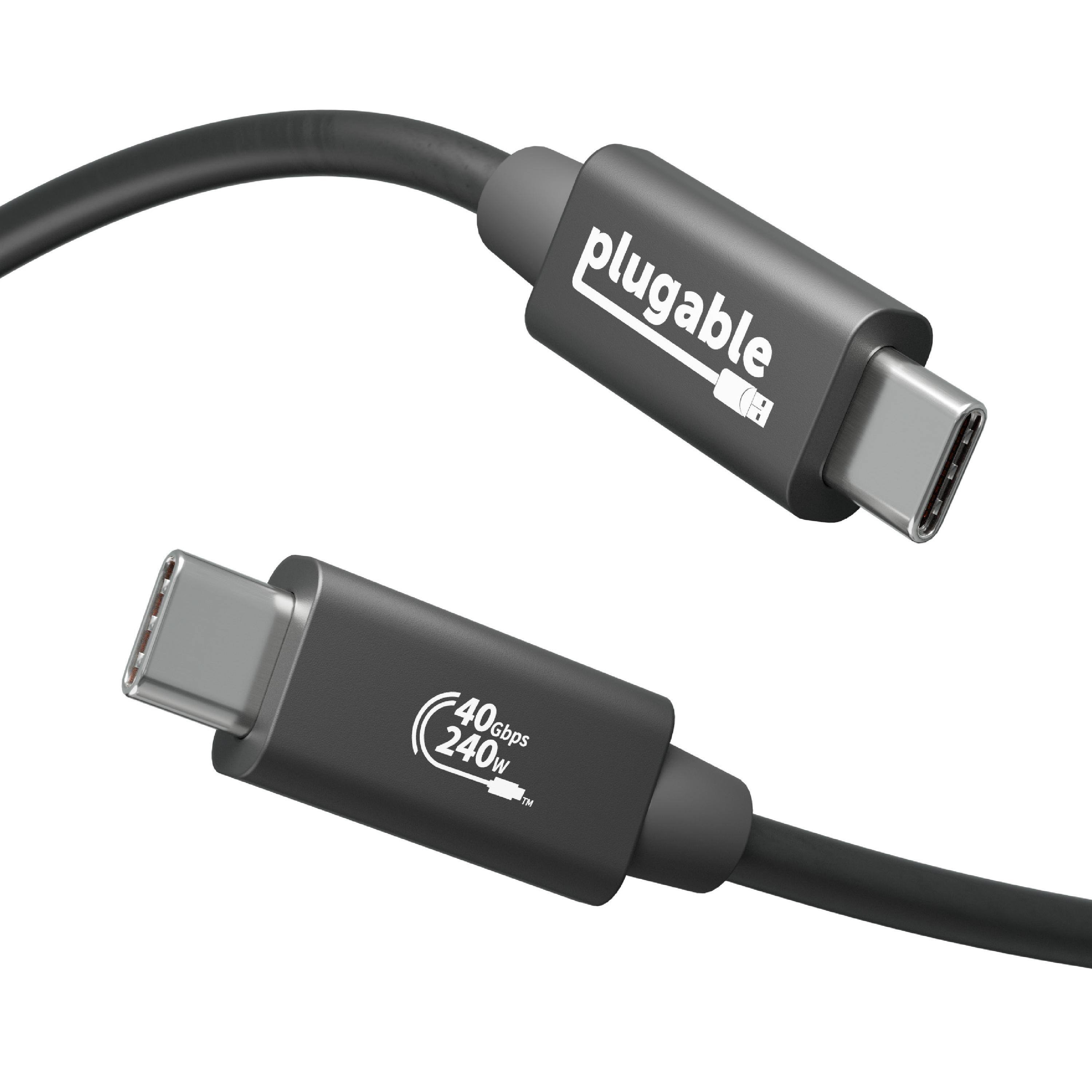 Plugable - USB4 Cable 240W,3.3 ft (1M),40 Gbps, Driverless - Black