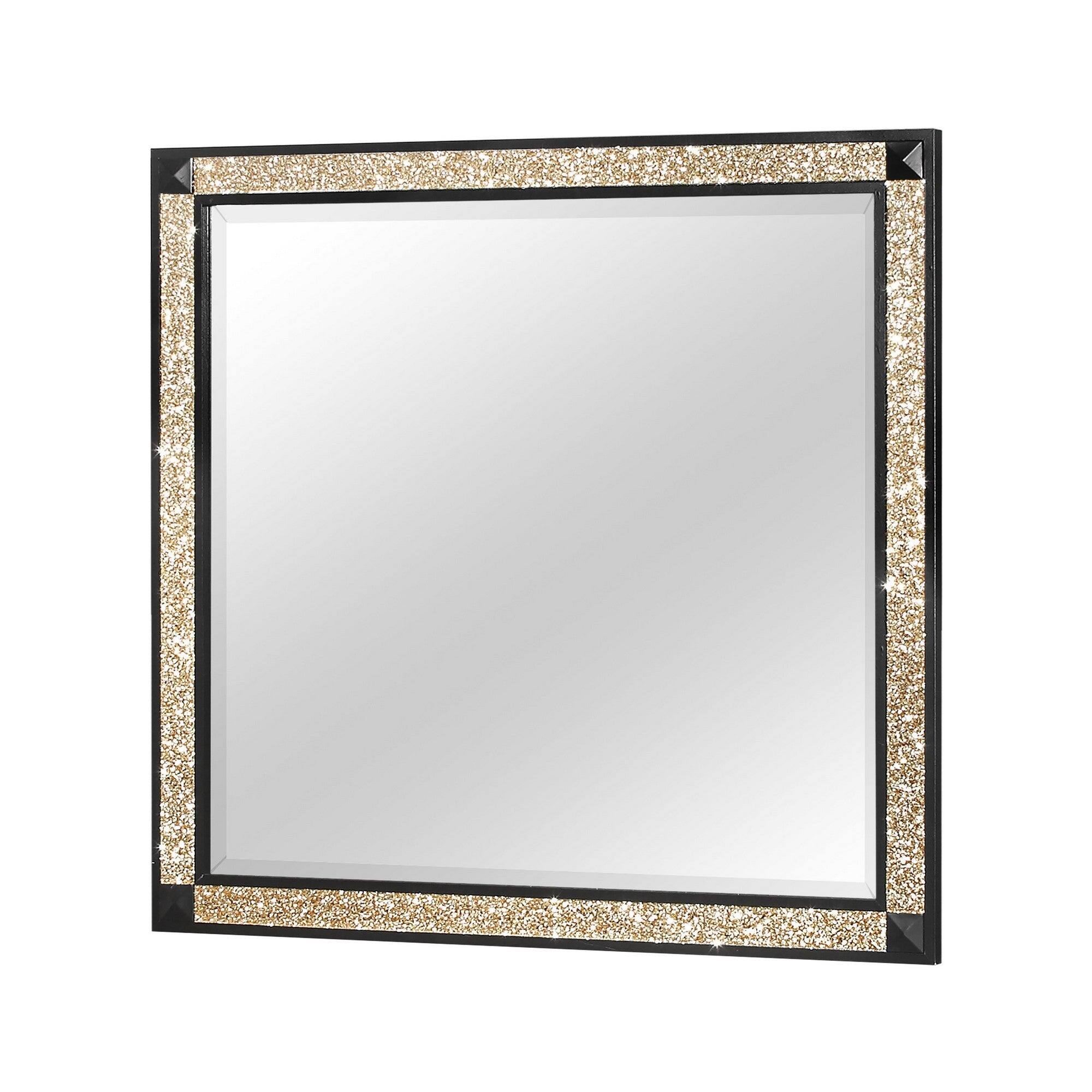 BreeBe - LIVELY /Gold Mirror with Glitter Detail and Sleek Wood Frame - Black