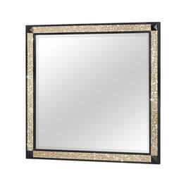 BreeBe - LIVELY /Gold Mirror with Glitter Detail and Sleek Wood Frame - Black