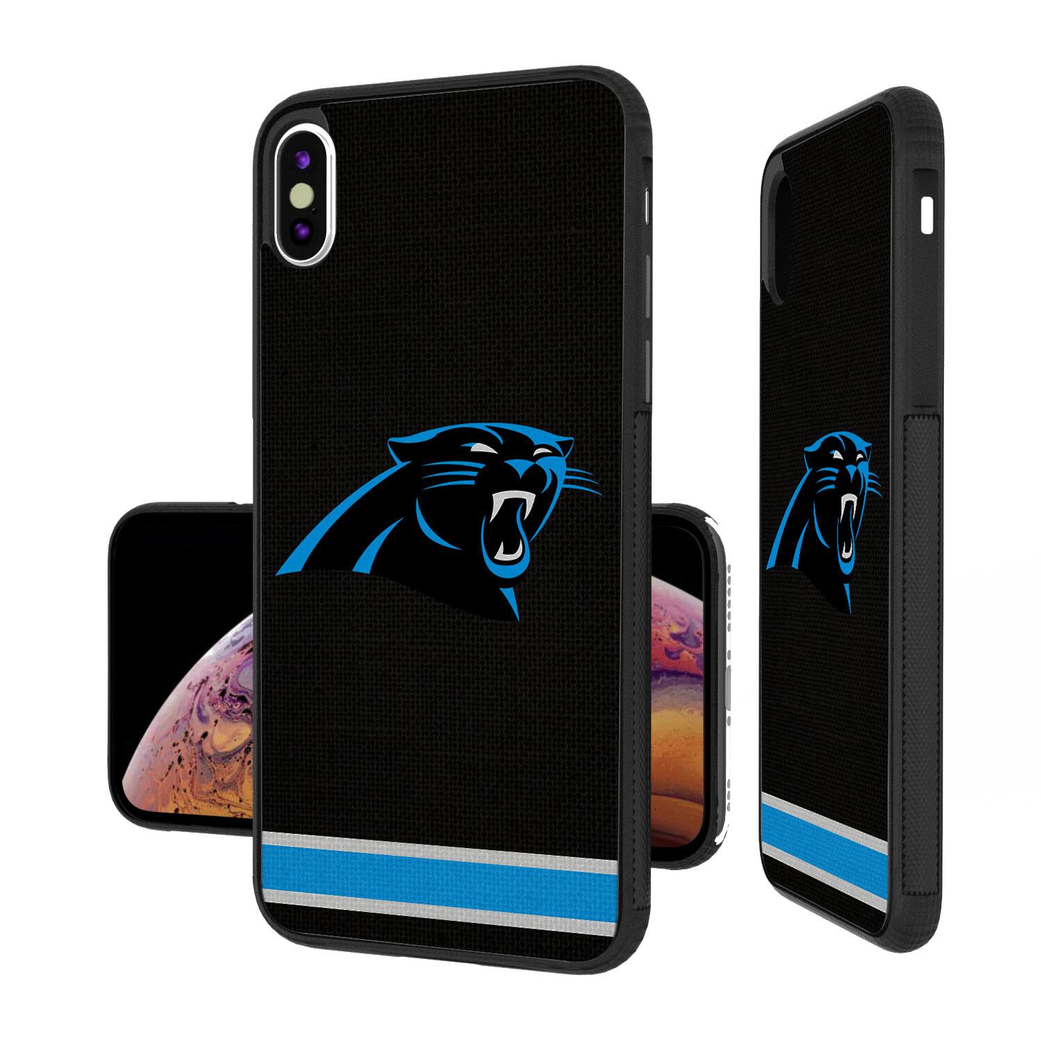 Alt View 1. Keyscaper - Carolina Panthers iPhone Stripe Design Bump Case - 15 Pro Max - Multicolor.