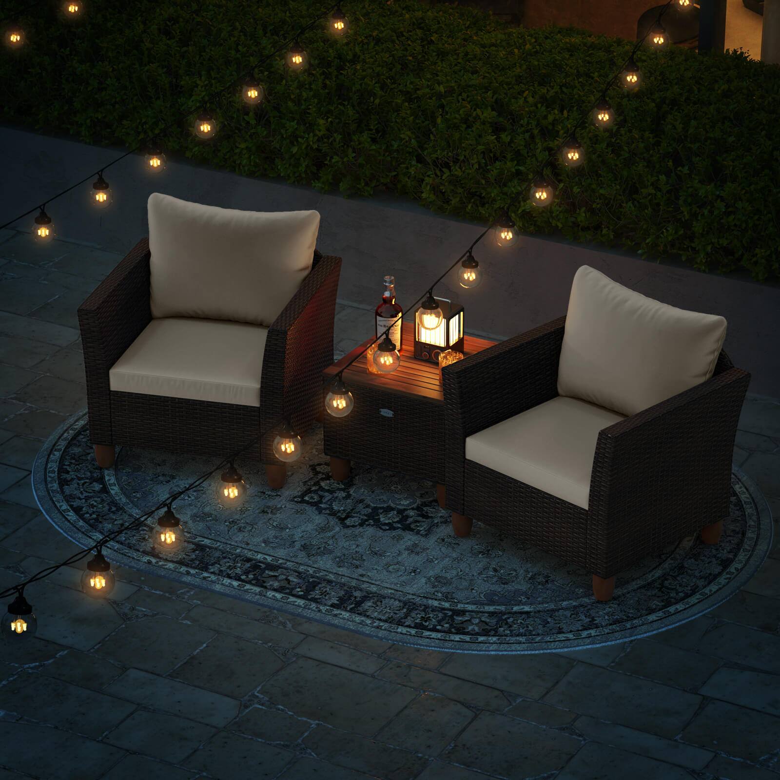 Alt View 4. Costway - Costway 3 PCS Outdoor Patio Rattan Bistro Furniture Set Wooden Table Top Cushioned Sofa - Beige.