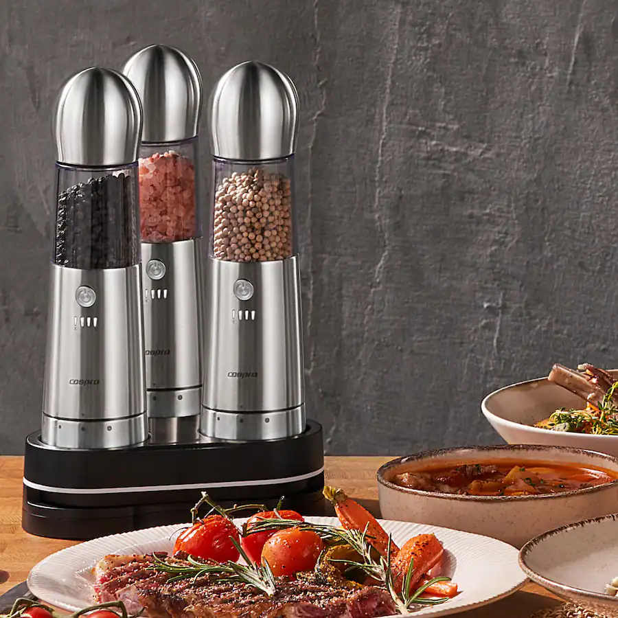 Cospro Cospro Electric Salt and Pepper 3 Grinder Set Stainless Steel QIC-301 ...