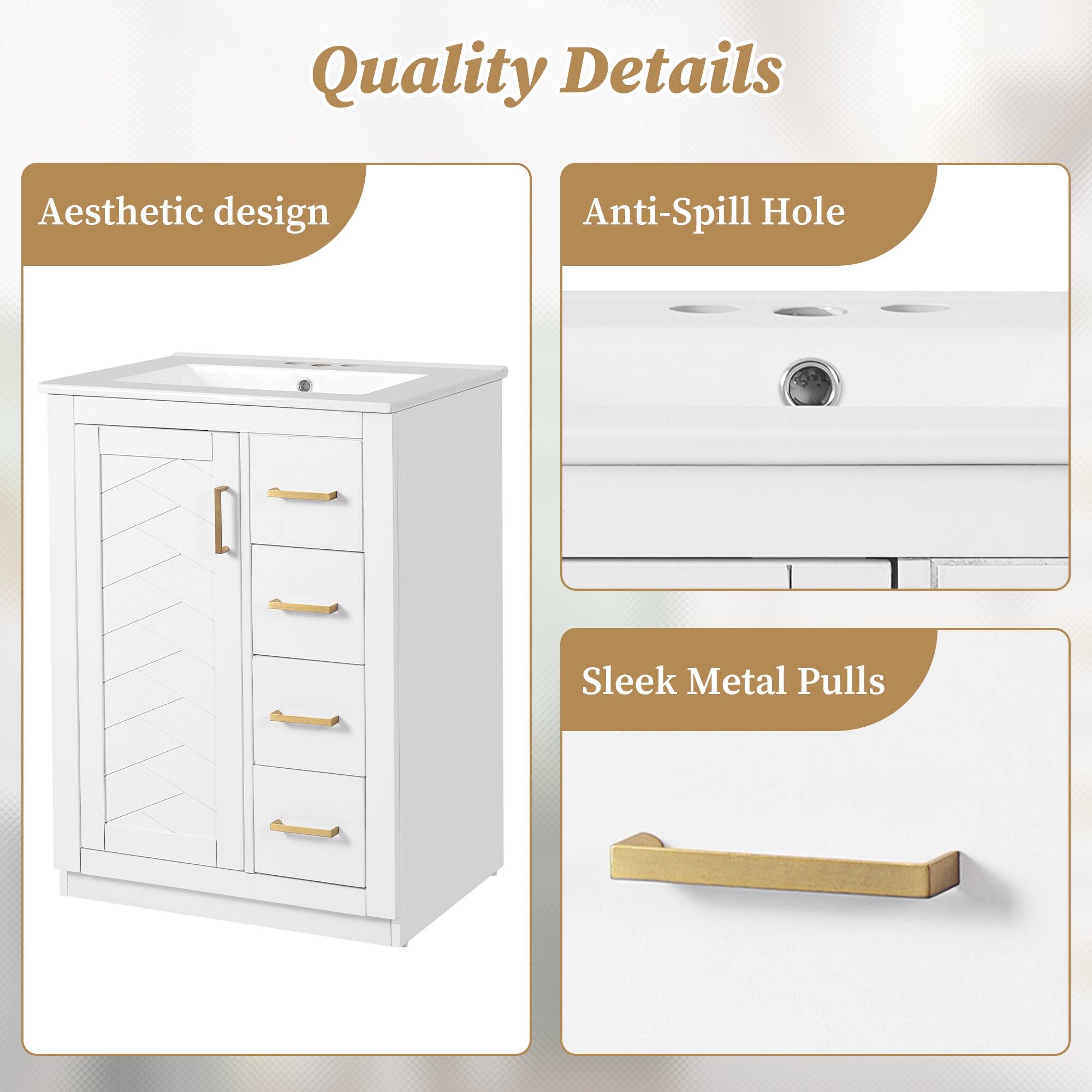 Quality Details

- Aesthetic design
- Anti-Spill Hole
- Sleek Metal Pulls