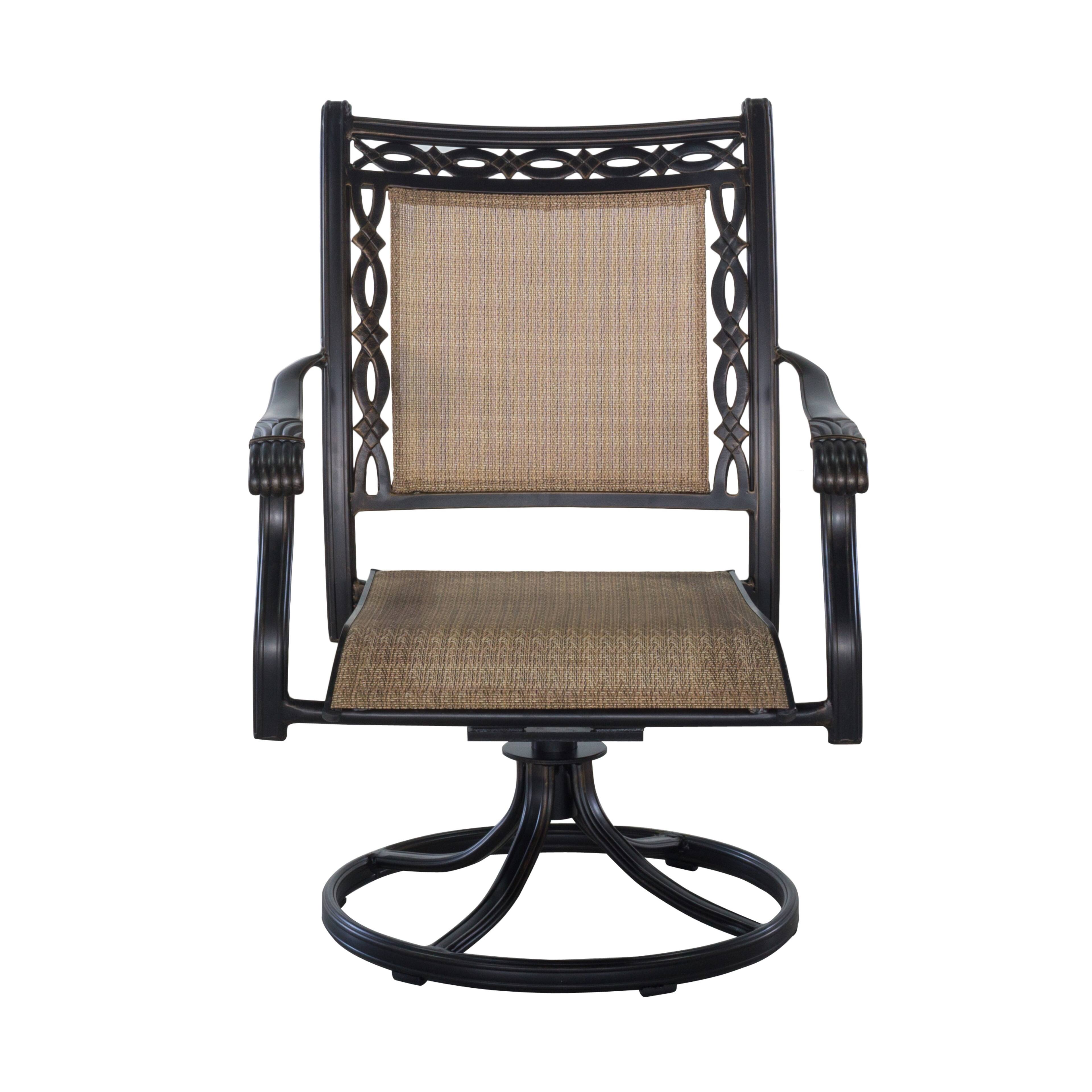 Back. Mondawe - 2-Piece Outdoor Patio Cast Aluminum Swivel Sling Chair - Black+Brown.