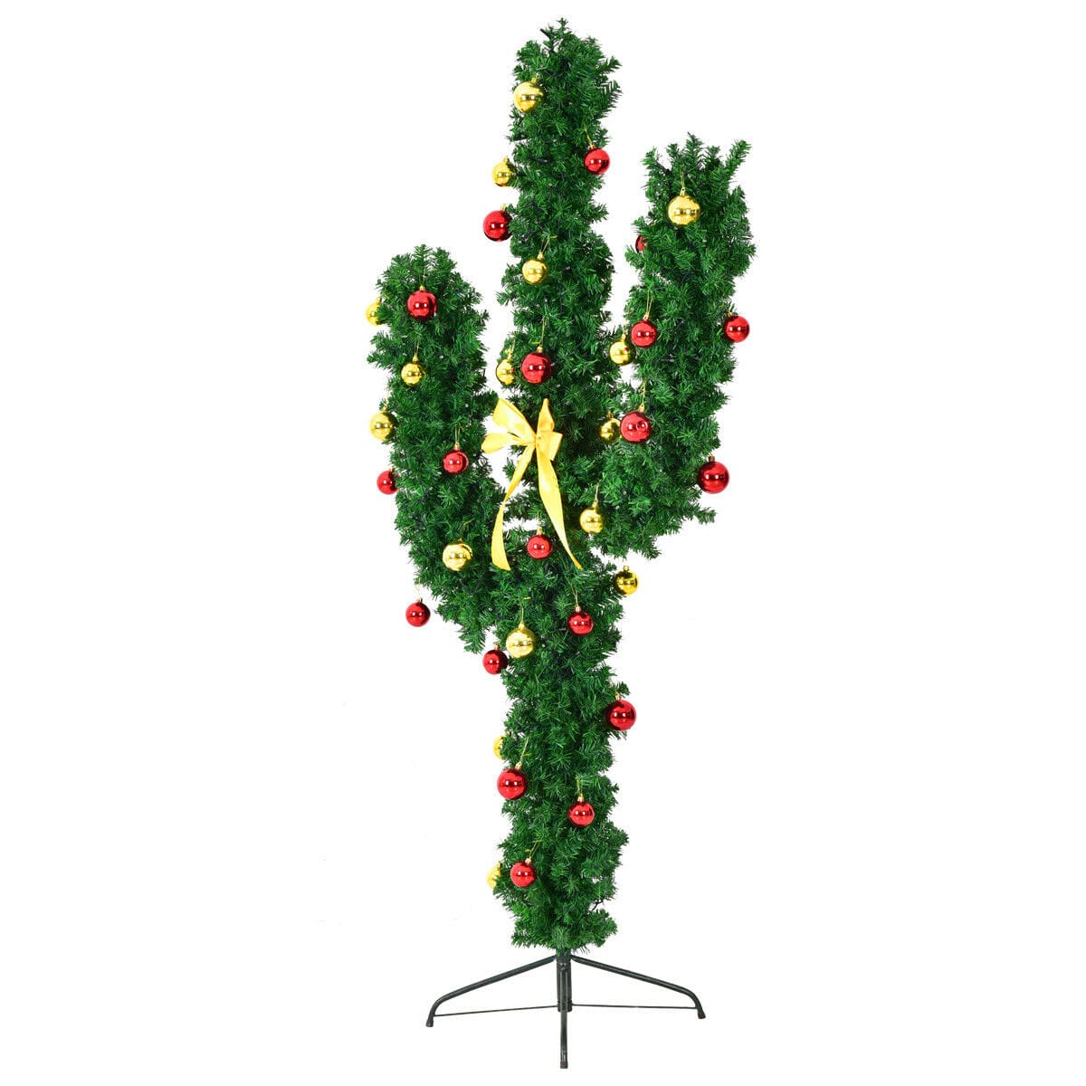 Alt View 16. Costway - 6Ft Pre-Lit Cactus Christmas Tree LED Lights Ball Ornaments - Green.