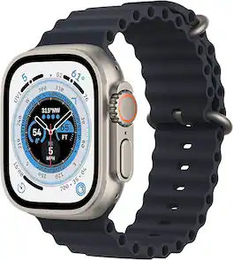 Refurbished Excellent - Apple Watch Ultra GPS + Cellular 49mm Titanium Silver Case with Midnight Ocean Band - Titanium Silver - (2022)
