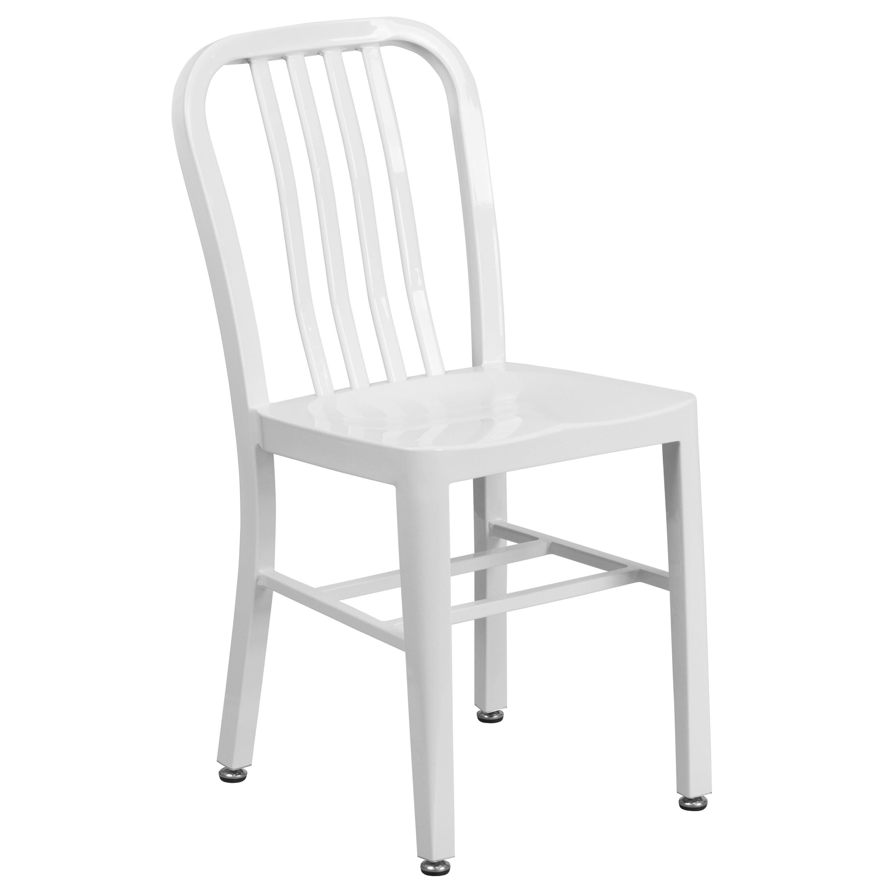 Alt View 4. Emma + Oliver - Commercial Grade 30" Round Metal Indoor-Outdoor Table Set & 2 Slat Back Chairs - White.