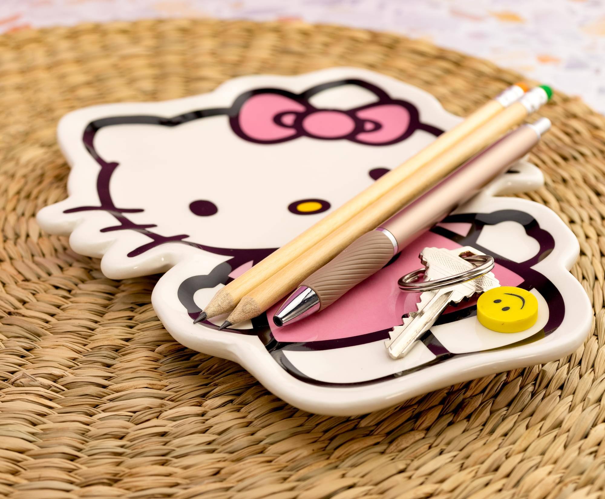 Alt View 2. Silver Buffalo - Sanrio Hello Kitty Pink Outfit Sculpted Ceramic Trinket Tray Dish - White.