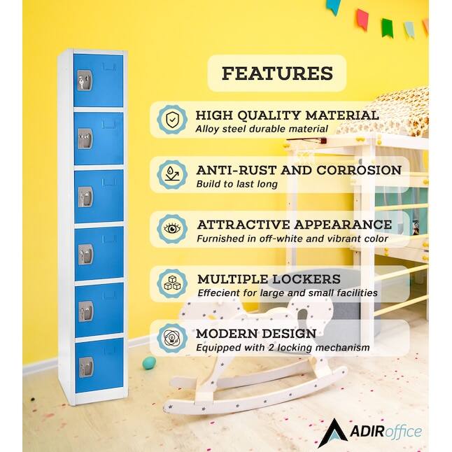 FEATURES
HIGH QUALITY MATERIAL
Alloy steel durable material
ANTI-RUST AND CORROSION
Build to last long
ATTRACTIVE APPEARANCE
Furnished in off-white and vibrant color
MULTIPLE LOCKERS
Effecient for large and small facilities
MODERN DESIGN
Equipped with 2 locking mechanism
ADIRoffice
