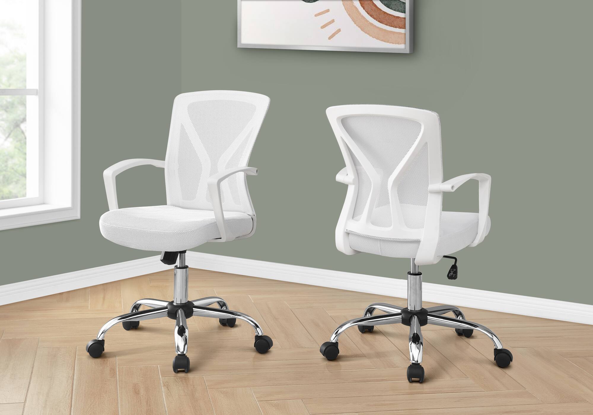 Front. TinyHomie - Office Chair Adjustable Height Swivel Ergonomic Armrests Computer Desk Work White Mesh Chrome Metal - White.