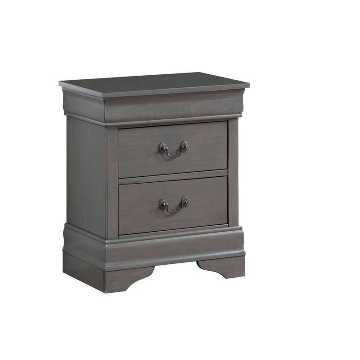 Left. Loheer - Loheer Gray Solid Wood Nightstand, Two Drawer Bedside Table for Bedroom Storage - Gray.