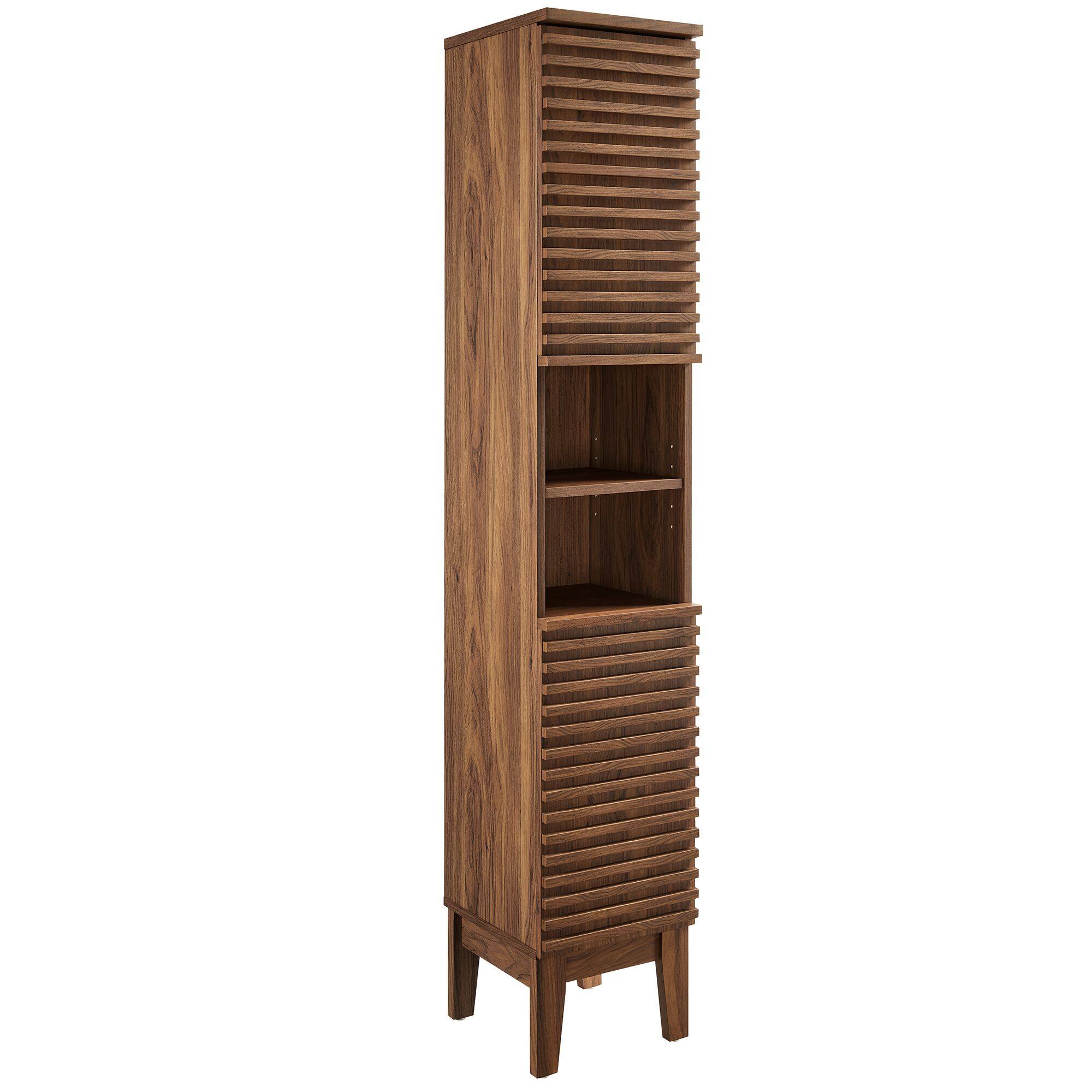 Angle. Modway - Render Tall Narrow Bathroom Storage Cabinet by Modway - Walnut.