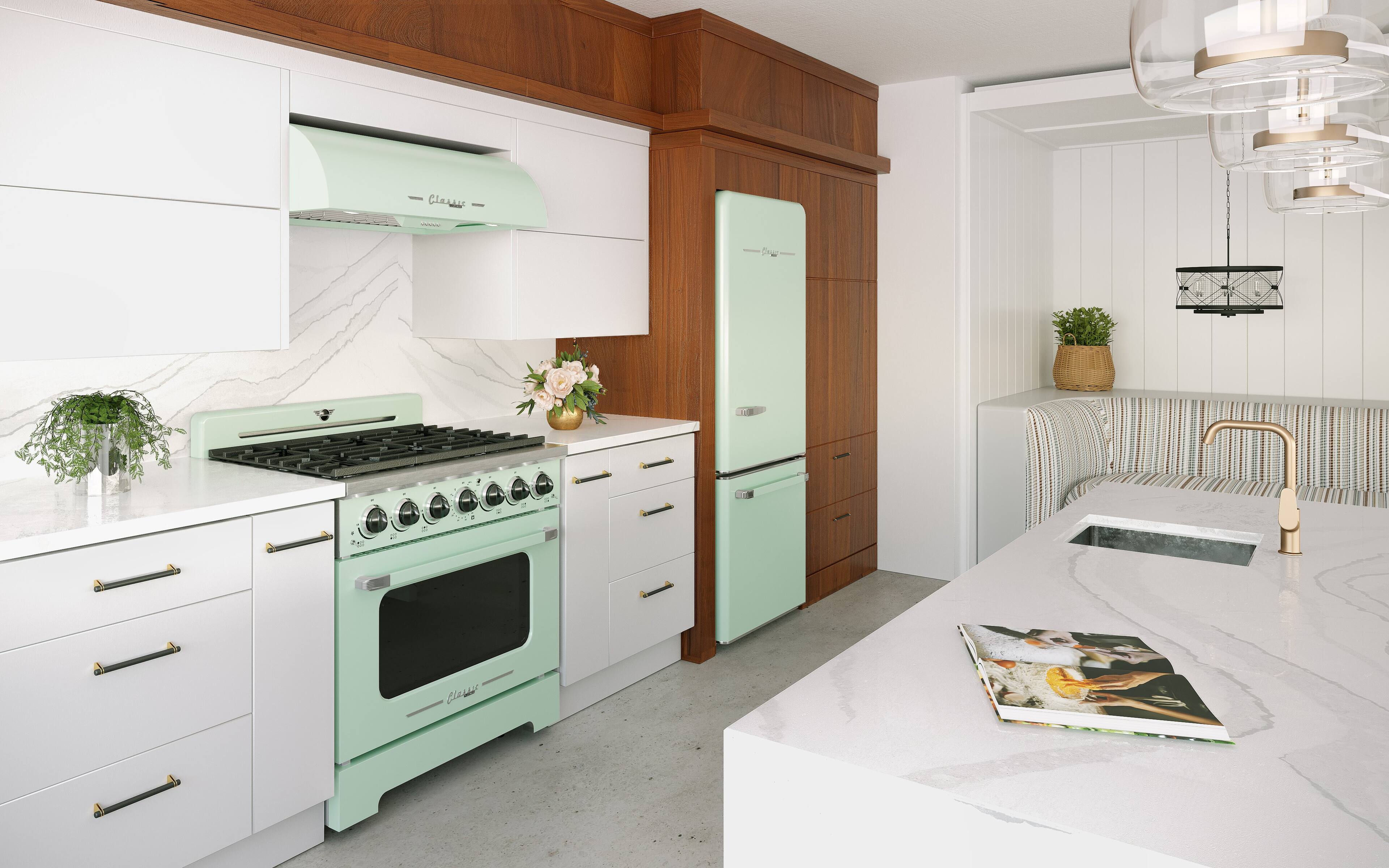 Alt View 27. Unique Appliances - Classic Retro 30 in 17.7 cu. ft. Frost Free Retro Bottom Freezer Refrigerator - Summer Mint Green.