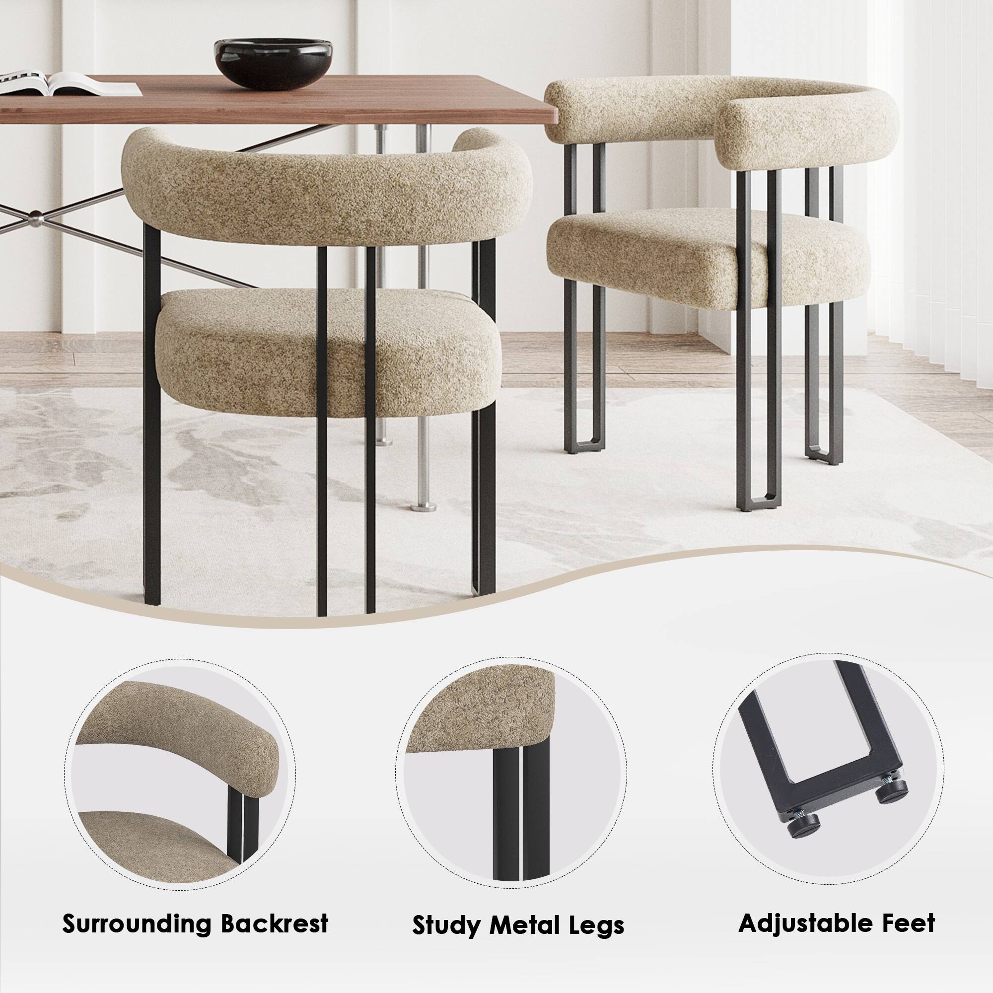Surrounding Backrest  
Study Metal Legs  
Adjustable Feet