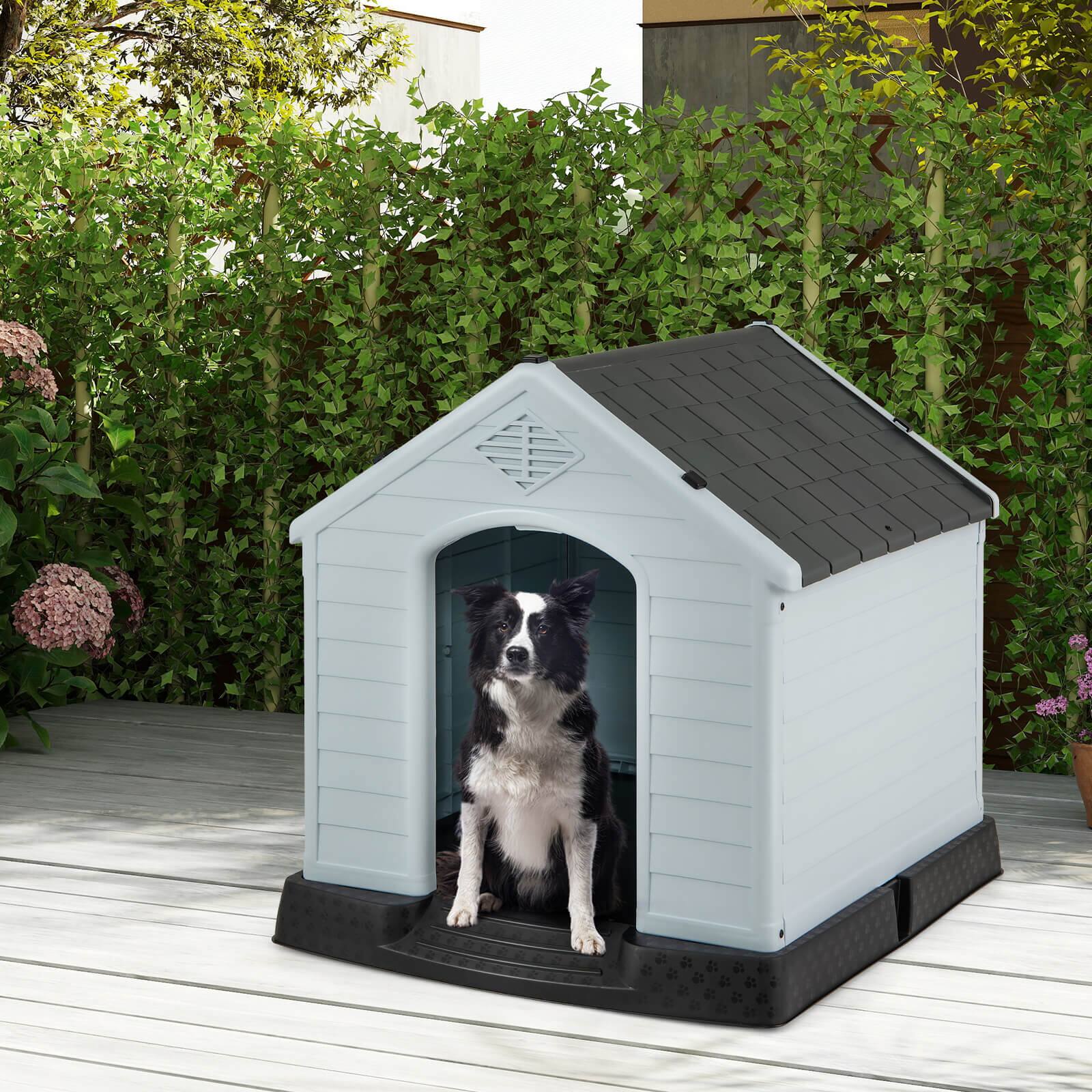 Alt View 1. Costway - Costway Enduring Waterproof Plastic Dog House Puppy Shelter w/Sloping Roofs Indoor Outdoor Dog House.