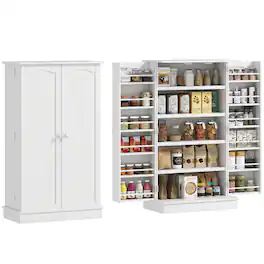Homcom - Kitchen Pantry Cabinet, Kitchen Cabinet with 12 Door Shelves, Double Doors, 5-tier Shelving - White