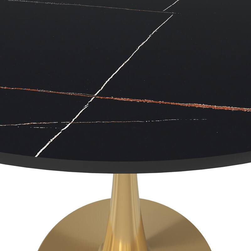 Alt View 3. LeisureMod - Bristol Modern 35" Round Dining Table MDF/Sintered Stone Top - Pedestal Base for Kitchen, Cafe, and Restaurant - Stone - Black.