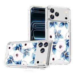 Kitcheniva - Blue Leaves And Pink Florals Design Clear TPU Phone Case With Tempered Glass For iPhone 17 Pro Max - Multicolor
