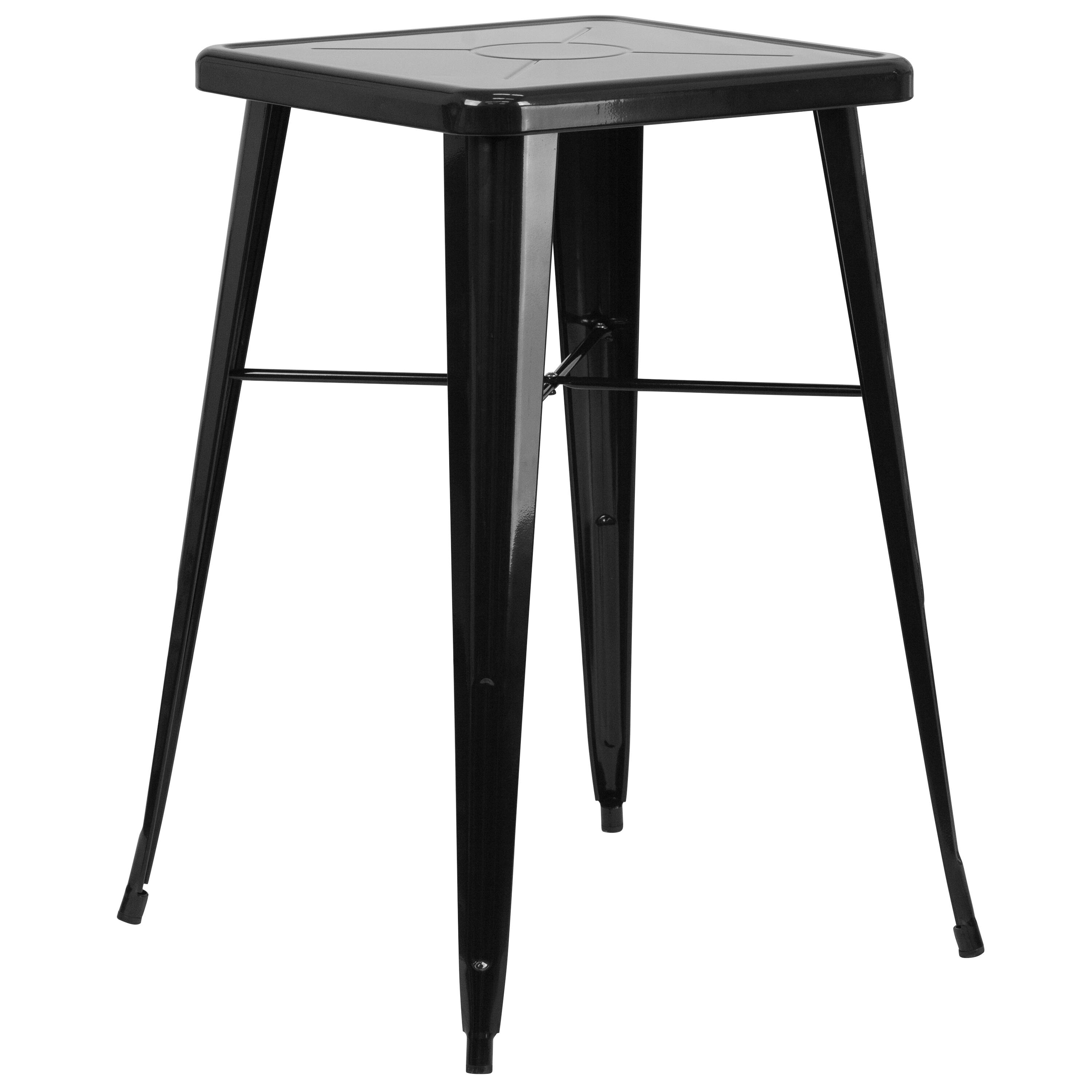 Alt View 6. Emma + Oliver - Commercial Grade 23.75" Square Metal Indoor-Outdoor Bar Table Set, 2 Back Stools - Black.