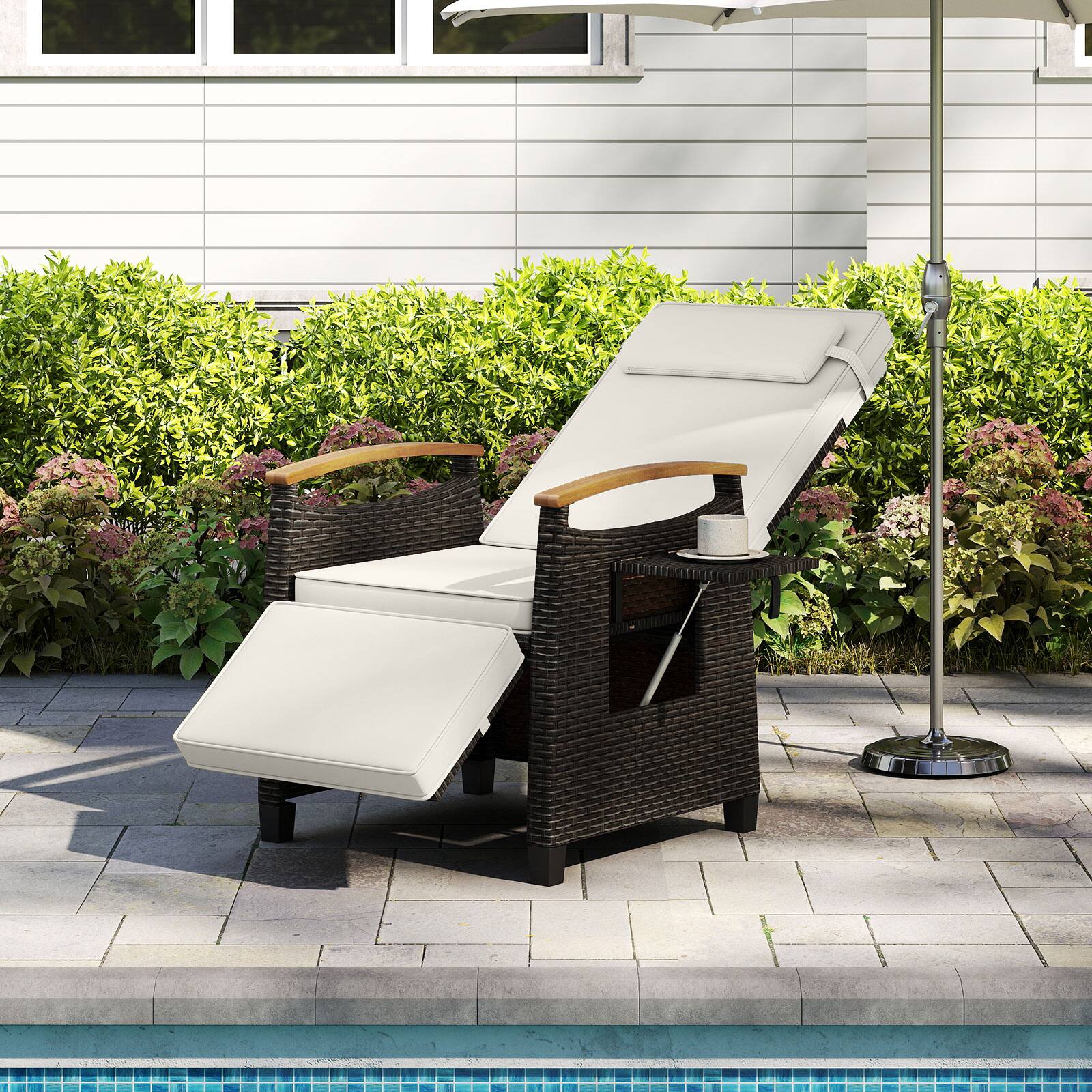 Alt View 4. Gymax - Gymax 2PCS Patio Rattan Lounge Chair PE Wicker Recliner Chair w/ Adjustable Backrest & Footrest White - Mix Brown, Off White.