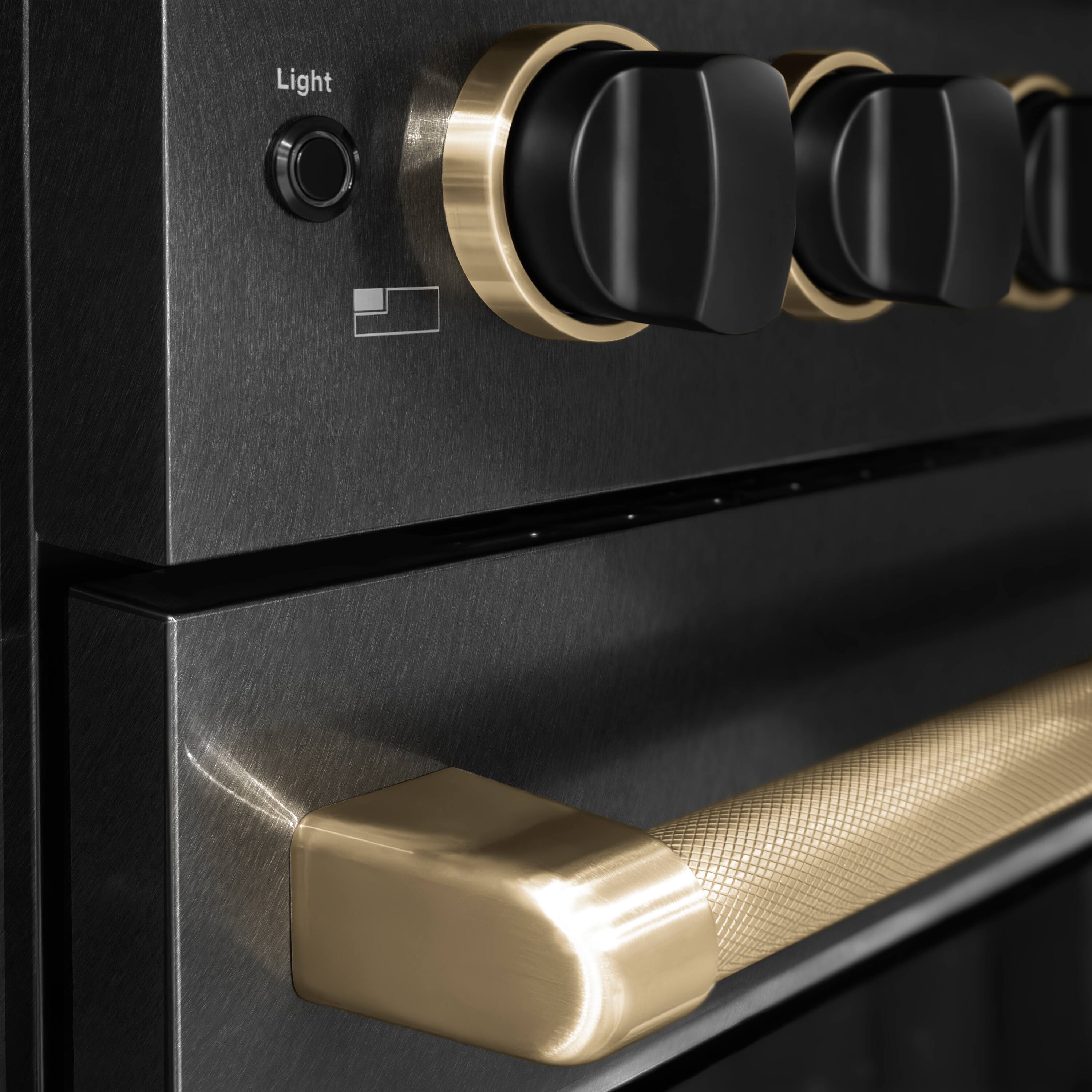 Alt View 2. ZLINE - Designer 36 in. 5.2 cu. ft. Freestanding Paramount Dual Fuel Range in Black Satin Steel with Black and Bronze Accents - Black Satin Stainless Steel.