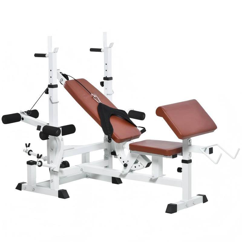 Angle. SKONYON - Multi-Exercise Weight Bench and Rack with Leg Extension - White+Brown.