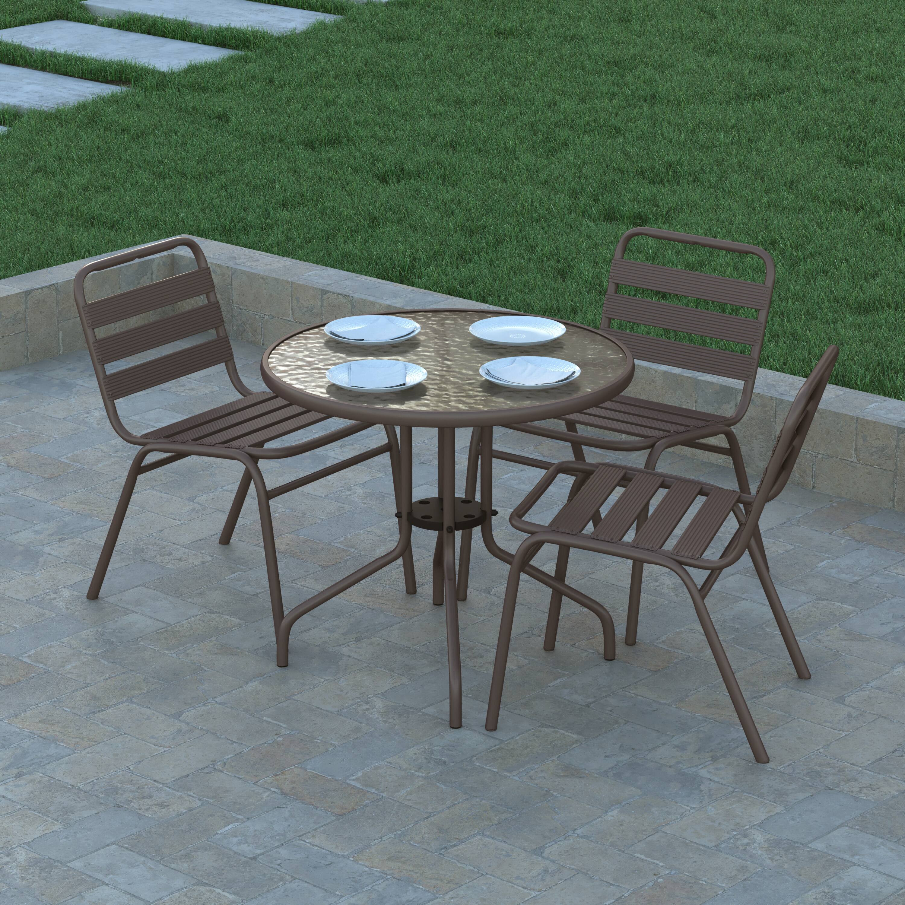 Alt View 3. Emma + Oliver - 31.5" Round Tempered Glass Metal Table with Smooth Ripple Design Top - Clear Top/Bronze Frame.