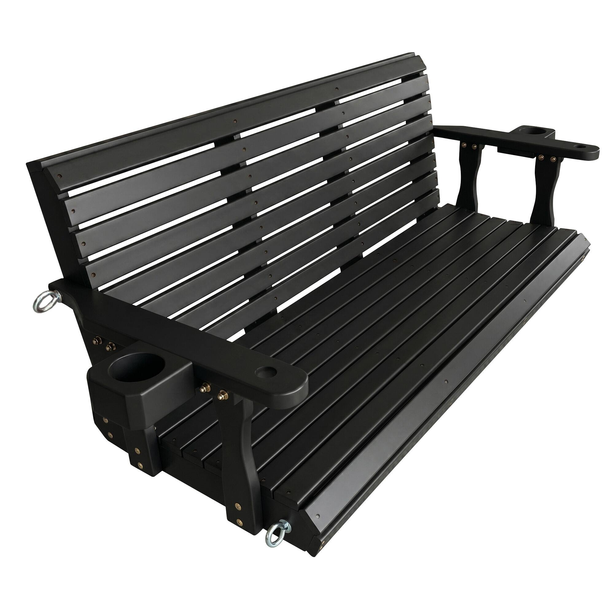 Alt View 4. Fortune Candy - Outdoor Wooden Porch Swing, 5 FT Patio Hanging Bench with Cushion, Heavy Duty 880 LBS, Weather-Resistant for Backyard - Black.