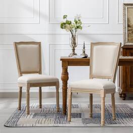 Boyel Living - French Style Solid Wood Frame Linen Fabric Square Back Dining Chair Set of 2 - Cream