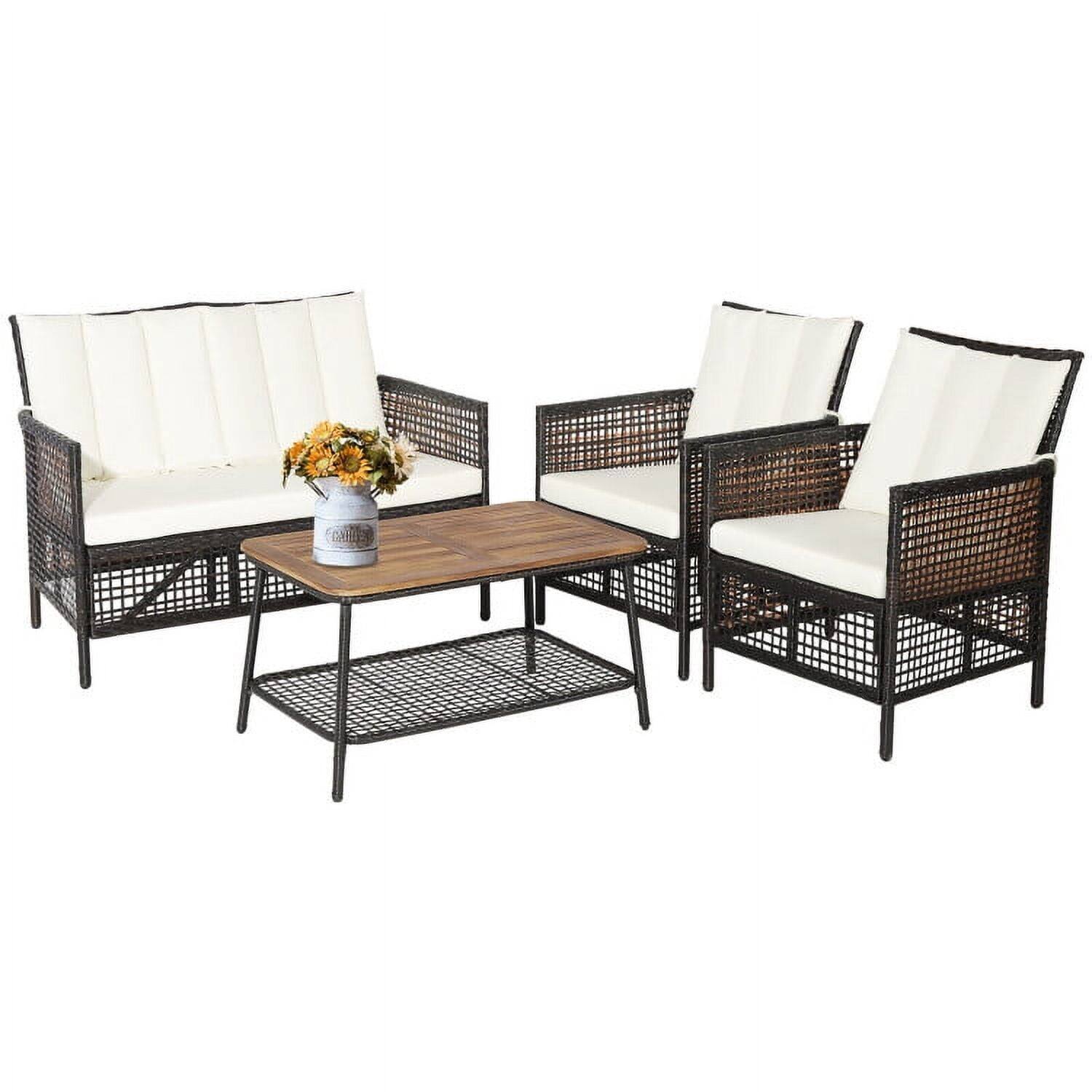 Alt View 4. Pefilos - Patio Furniture 3 Pieces Patio Rattan Furniture Set, Outdoor Wicker Rattan Dining Chairs Garden Backyard Balcony Porch - White.