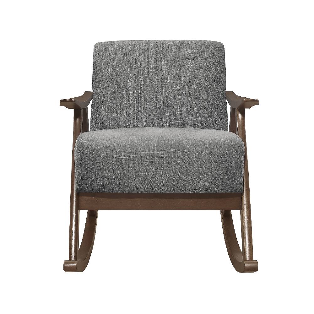 Angle. Loheer - Loheer Modern Gray Fabric Upholstered Rocking Chair with Dark Walnut Finish Wood Frame and Cushion Seat - Gray.