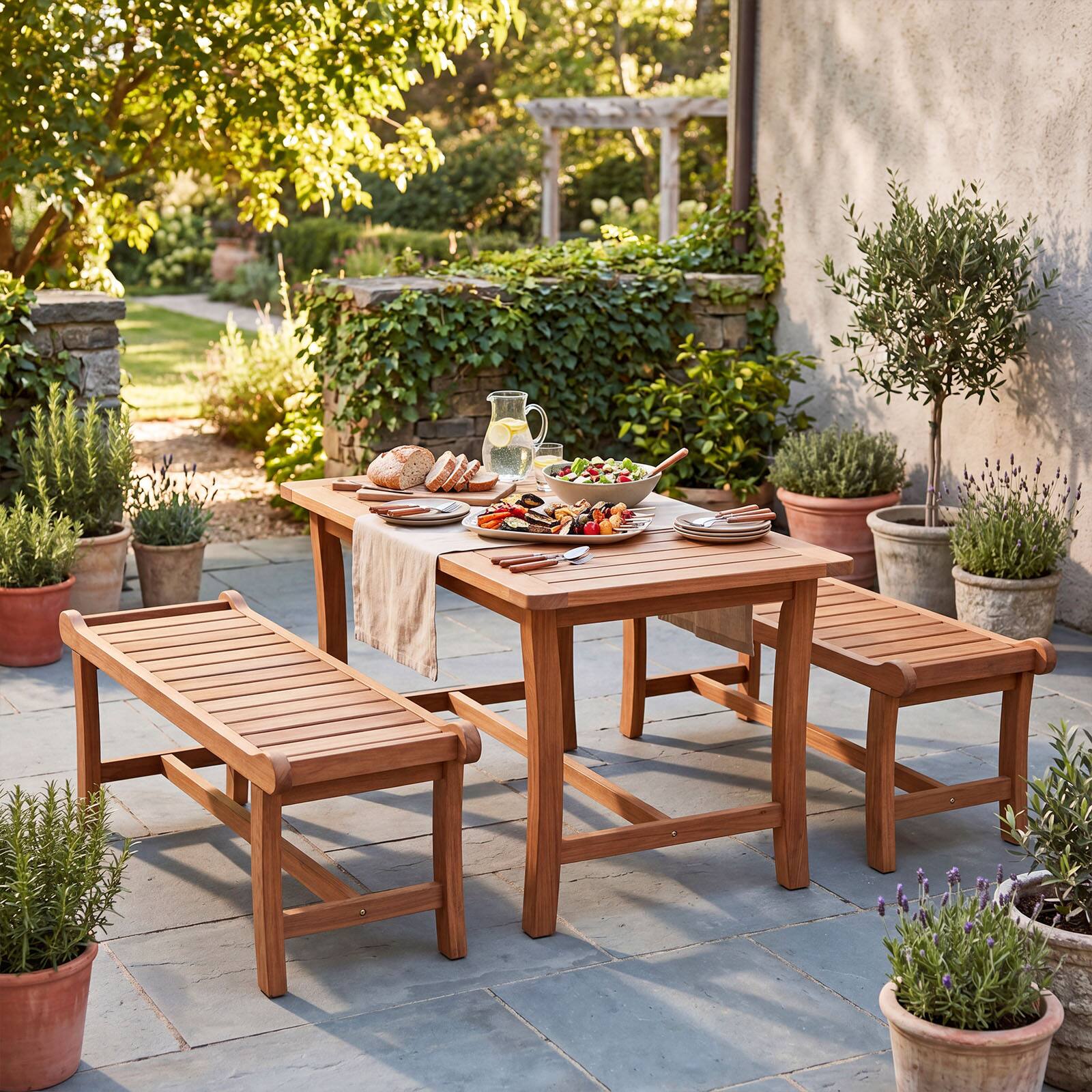 Alt View 4. Costway - Costway 2-Person Outdoor Wood Bench Set of 1, 41.5" Patio Backless Dining Bench with Slatted Seat - Orange.