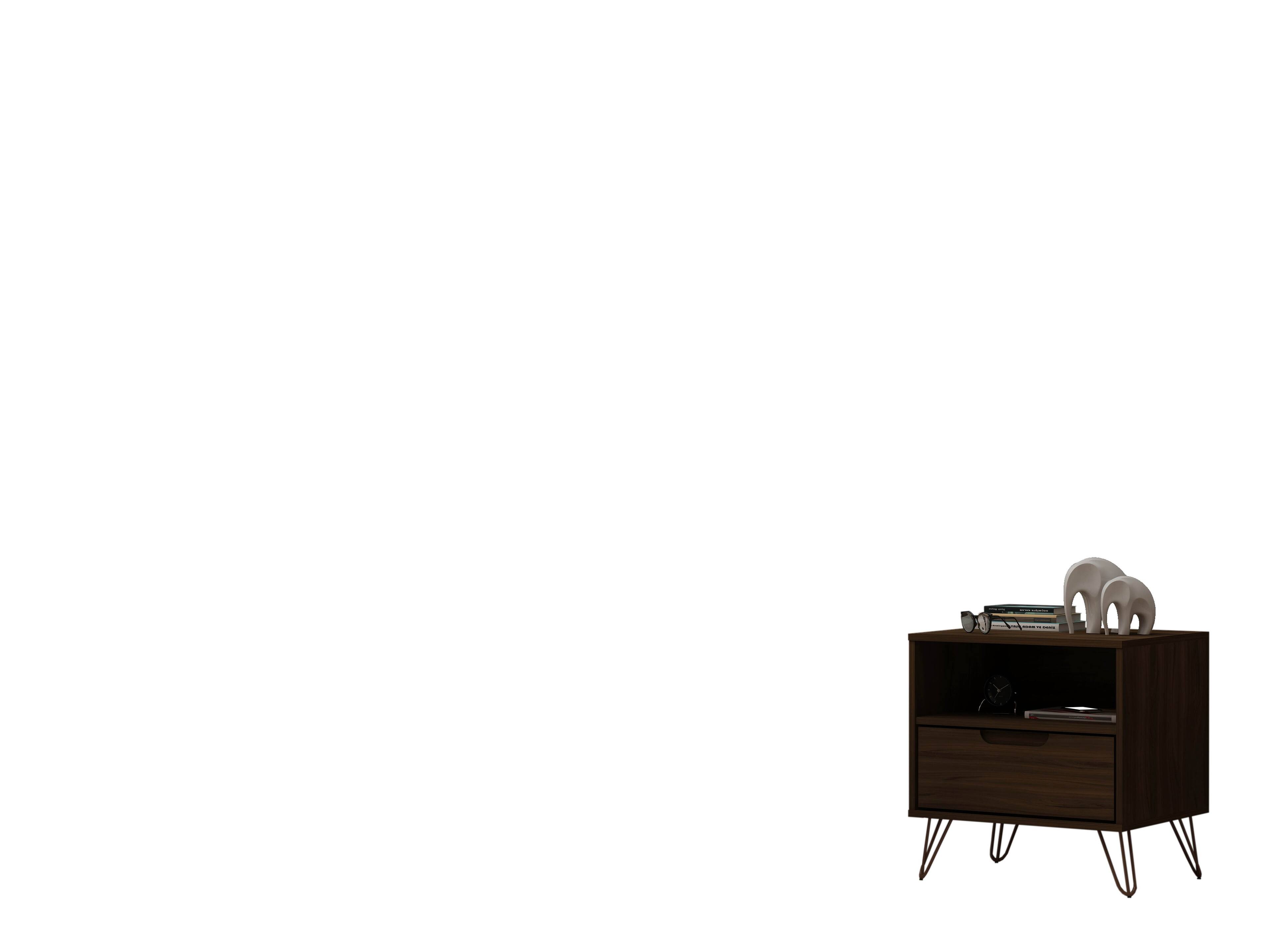 Alt View 4. Manhattan Comfort - Rockefeller Mid-Century Modern 20" Nightstand - Chestnut Brown.