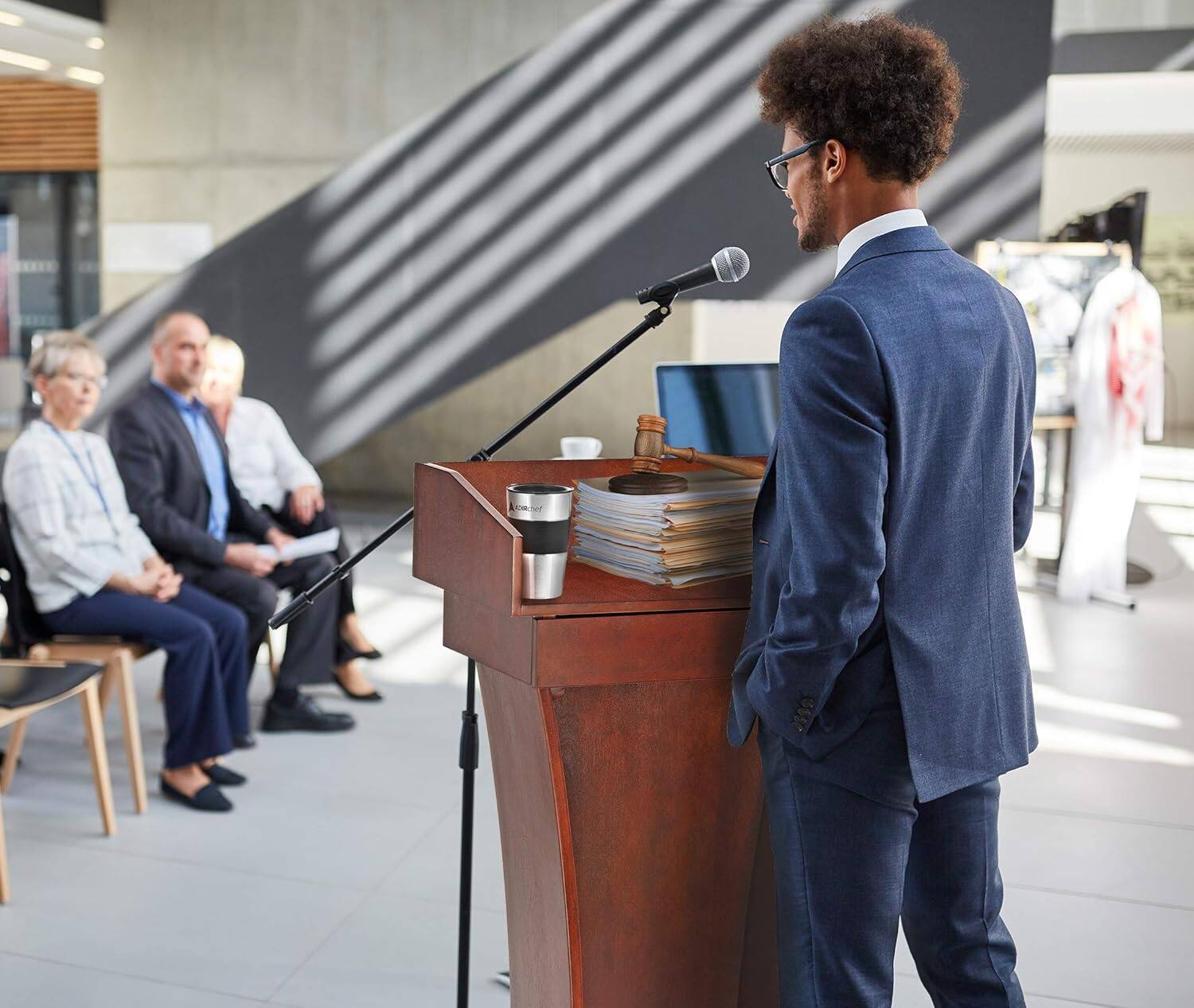 Alt View 7. AdirOffice - Podium Lectern, Wood Podium Presentation Lectern Stand with Drawer - Cherry.